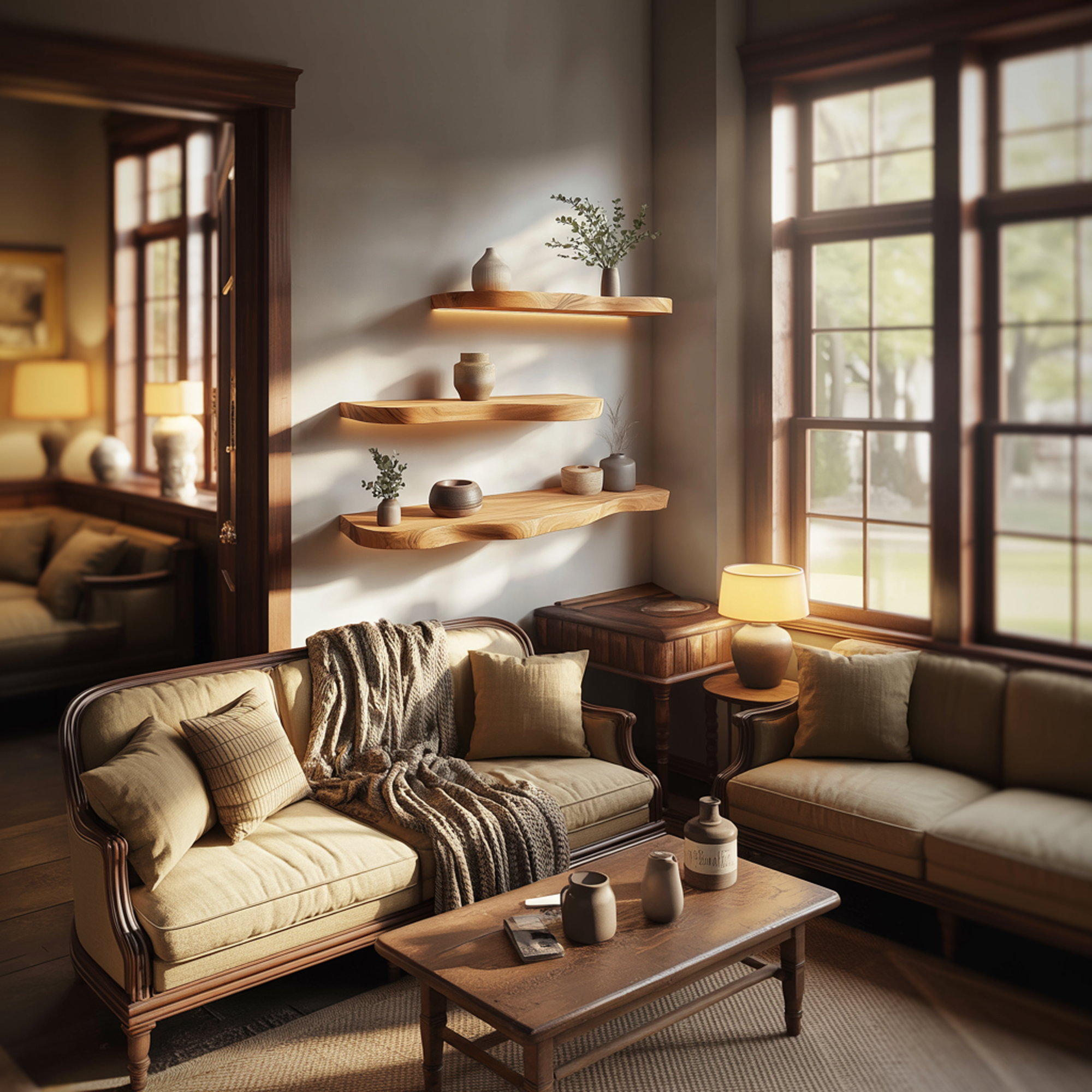 Minimal Solid Wood Floating Shelves Living Room SINLKIFL395