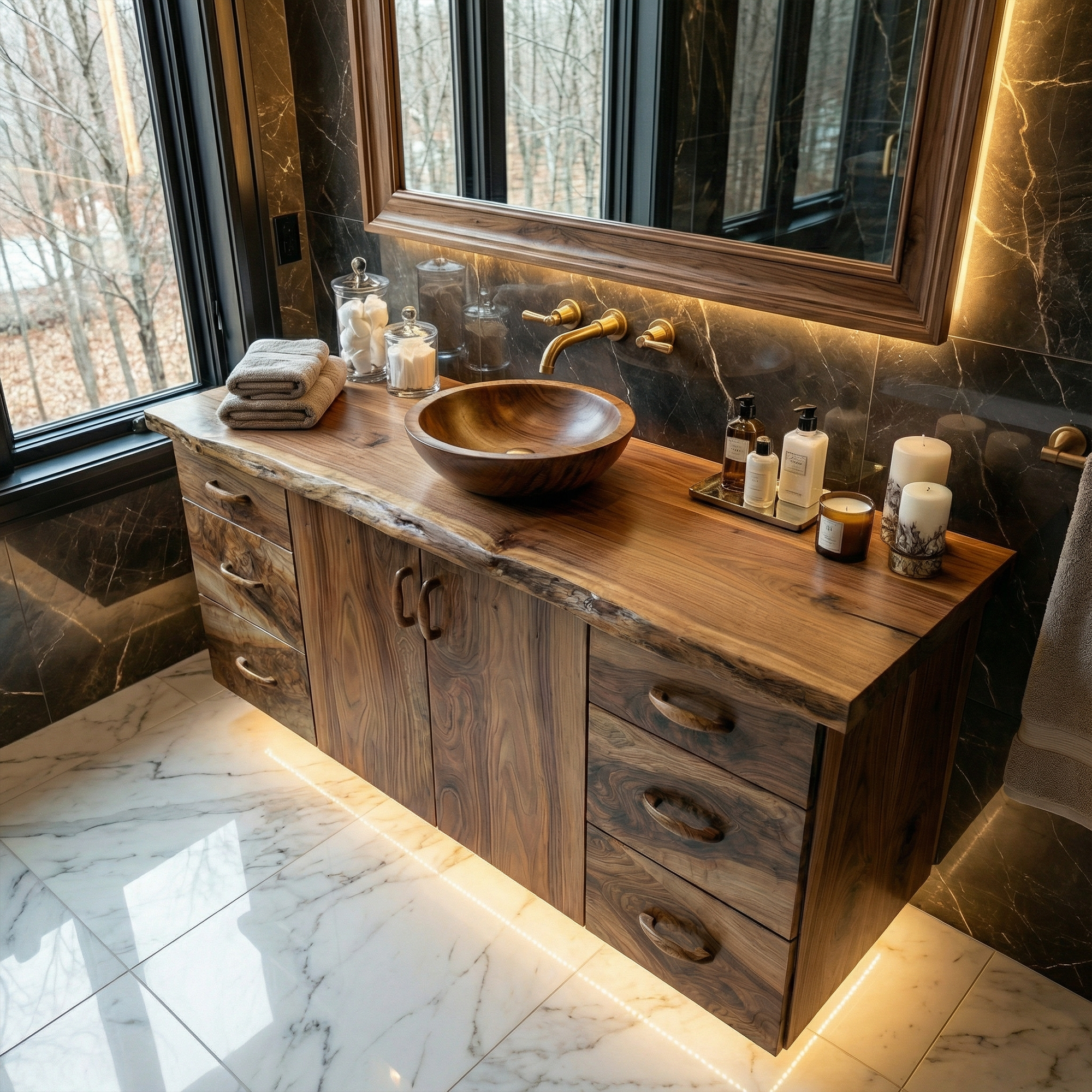Rustic Solid Wood Bathroom Cabinet Natural Grain Storage Vanity SINLKIBRV270