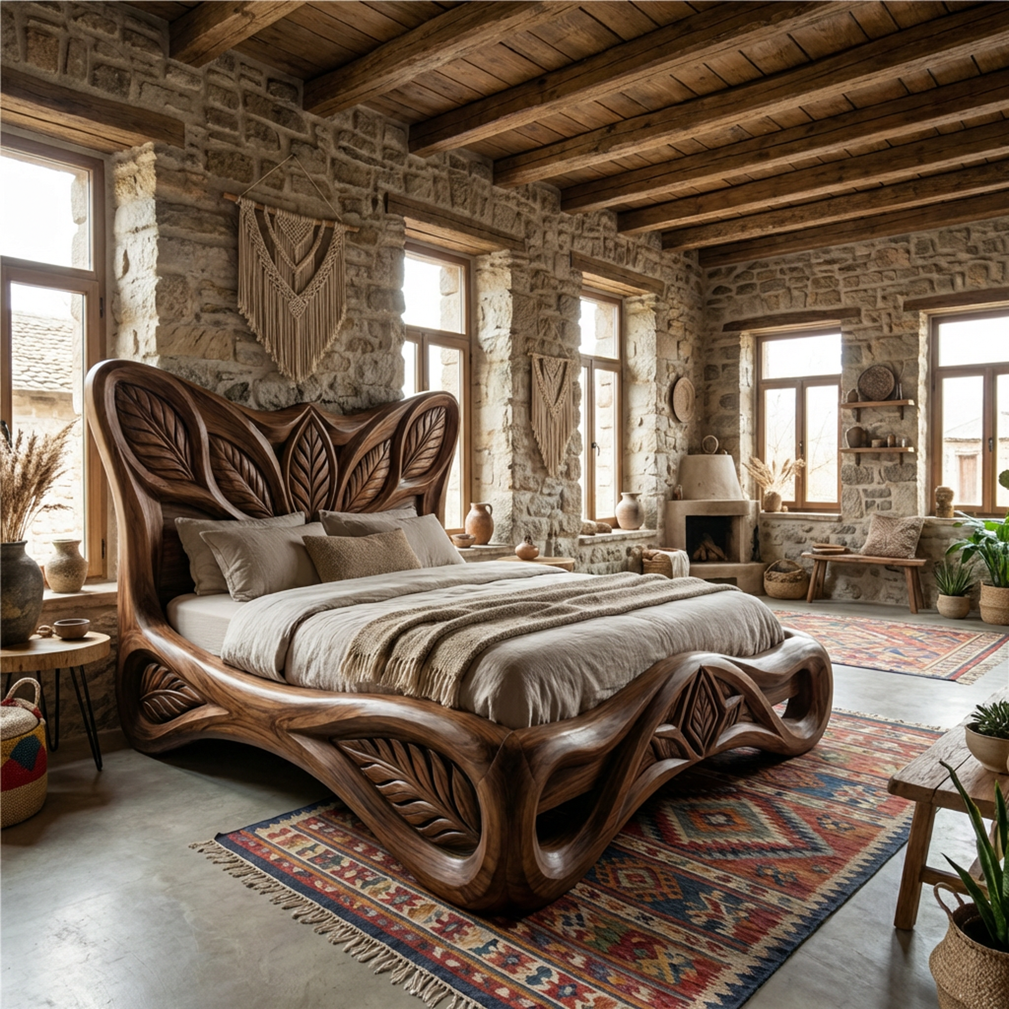 Rustic Handcrafted Style Bed Frame For Bedroom And Sleeping Space SINLKIWB097