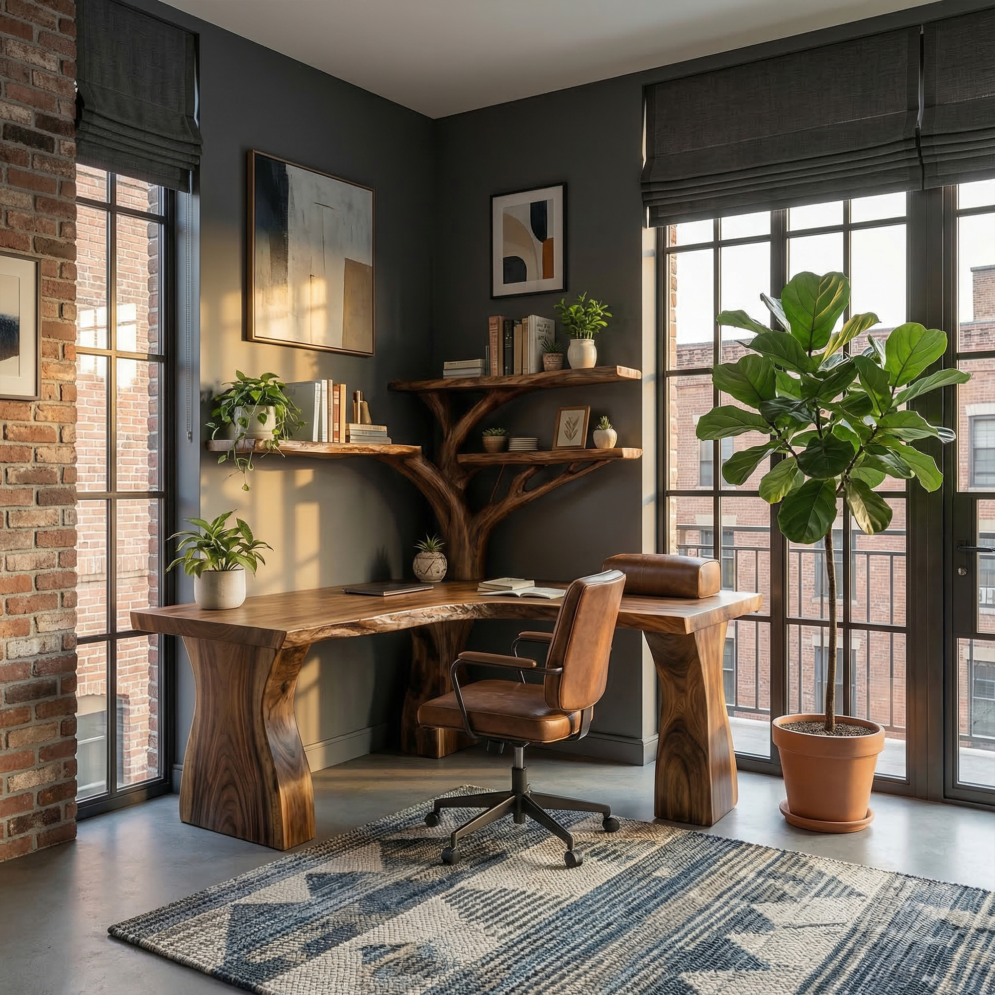 Rustic Tree Corner Desk For Home Office And Bedroom SINLKIDK090