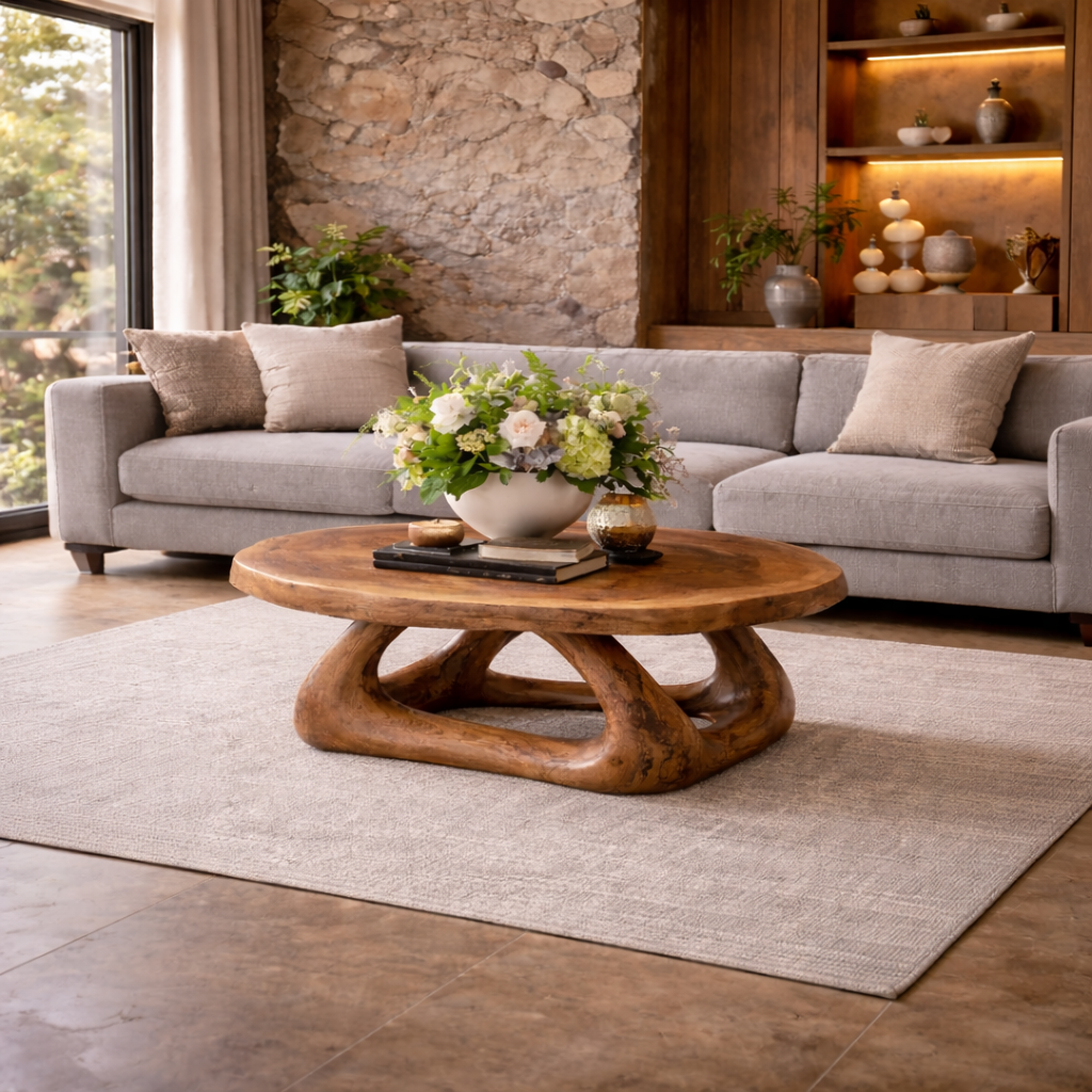 Curved Sculptural Solid Wood Coffee Table Artistic Statement Luxury Living Room Interior SINLKICF292