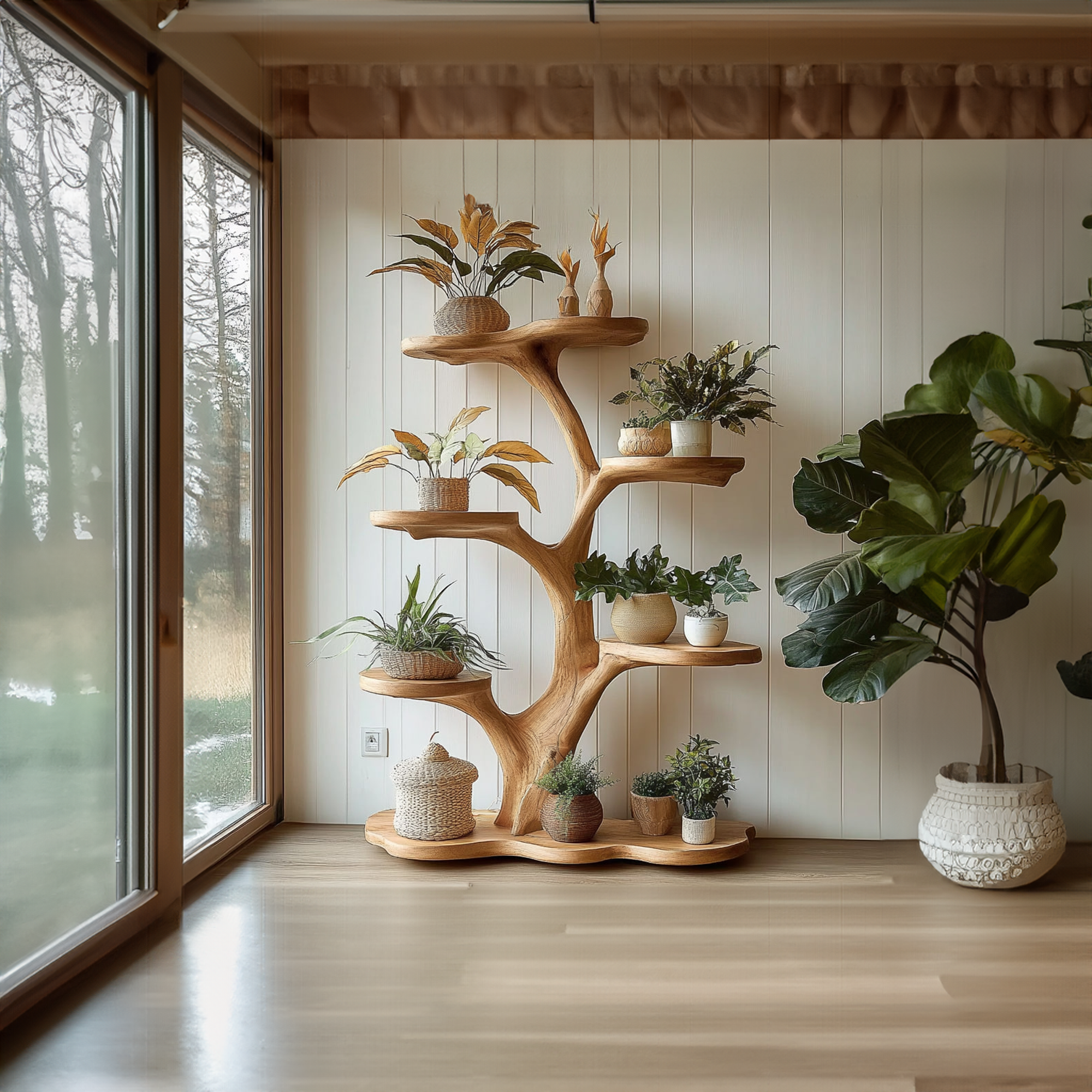 Rustic Tree Plant Shelf Indoor Green Display Living Room SINLKITT074