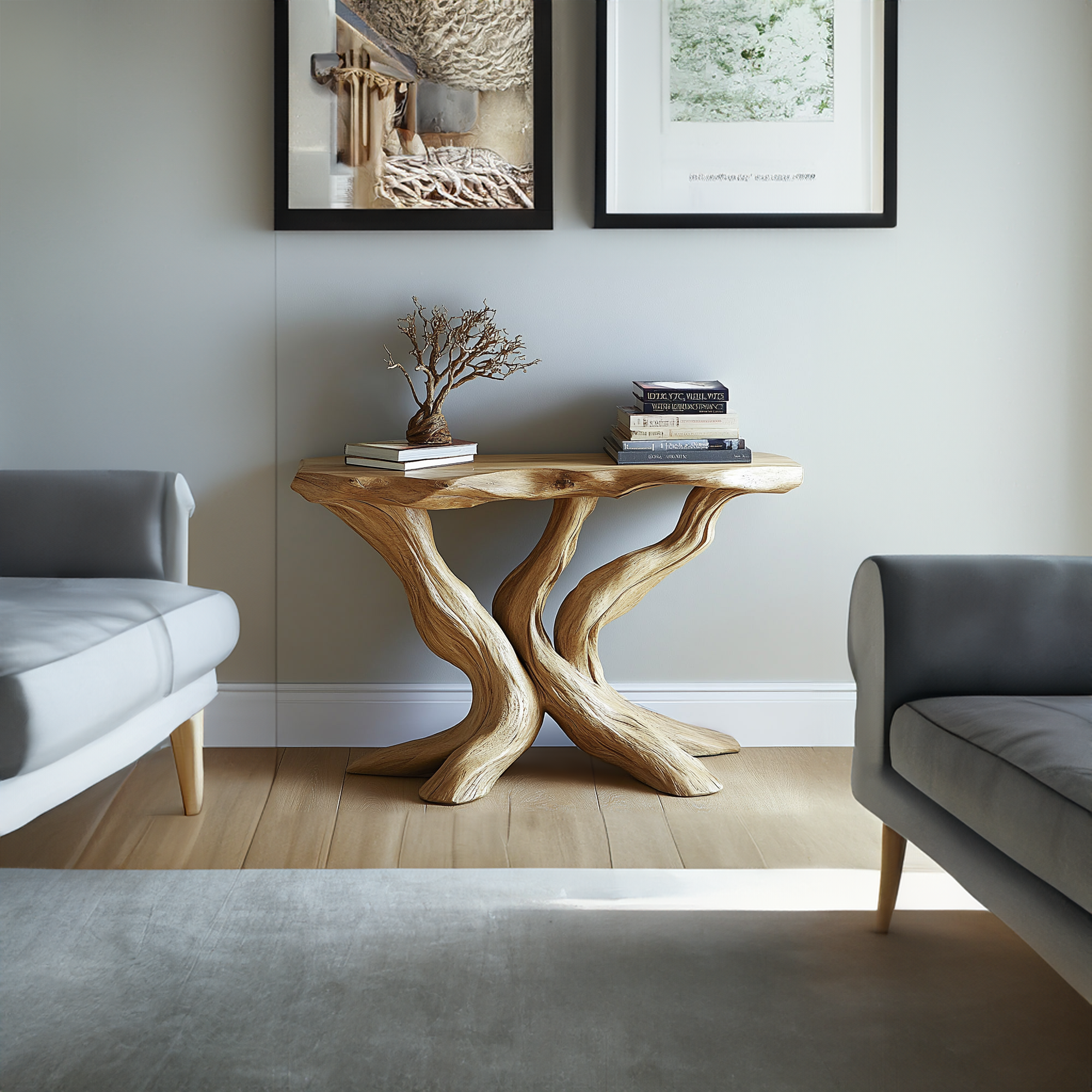 Rustic Solid Wood Console Table Handmade Live Edge Design For Living Room SINLKICS333