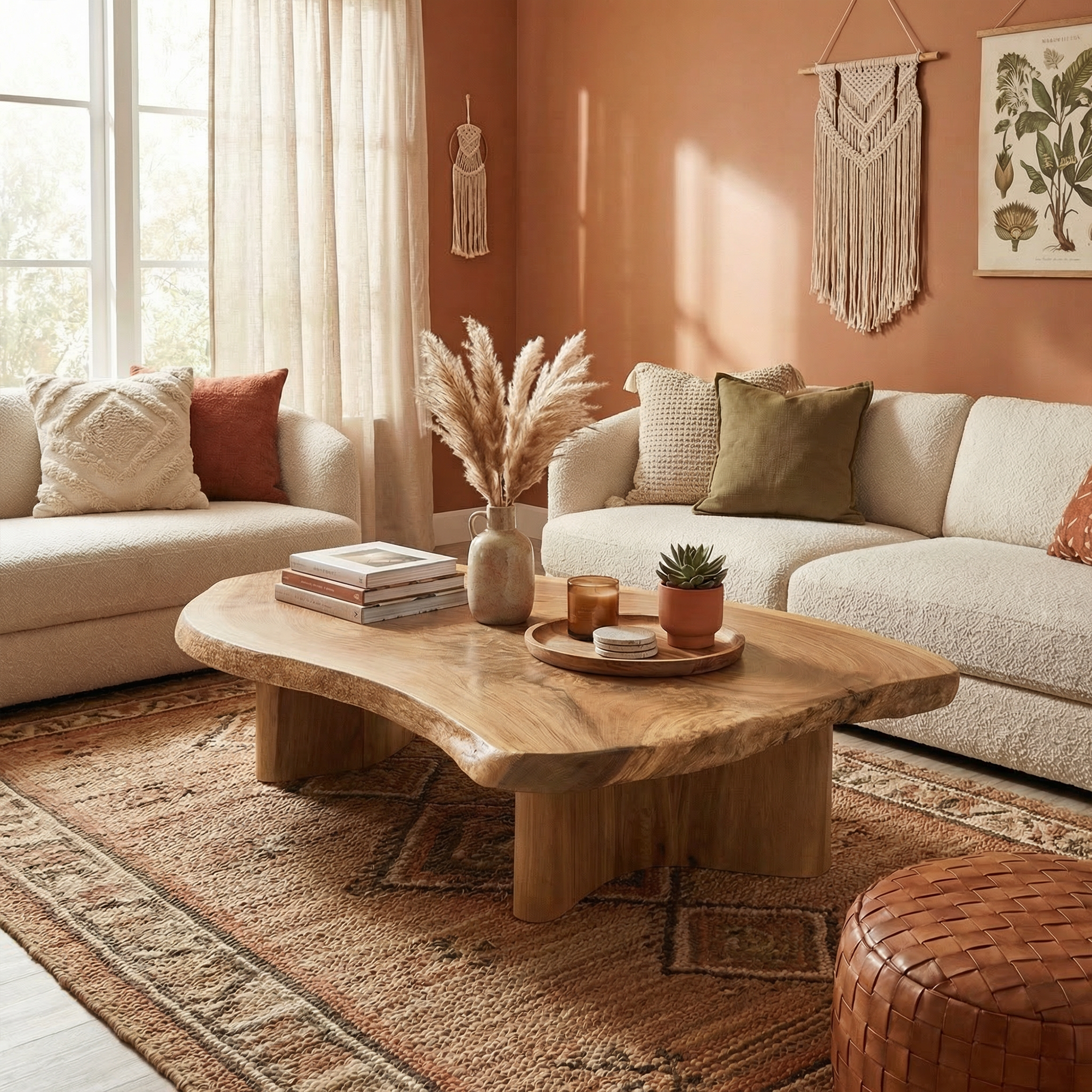 Rustic Live Edge Coffee Table Solid Wood Natural Slab Design Living Room SINLKICF343