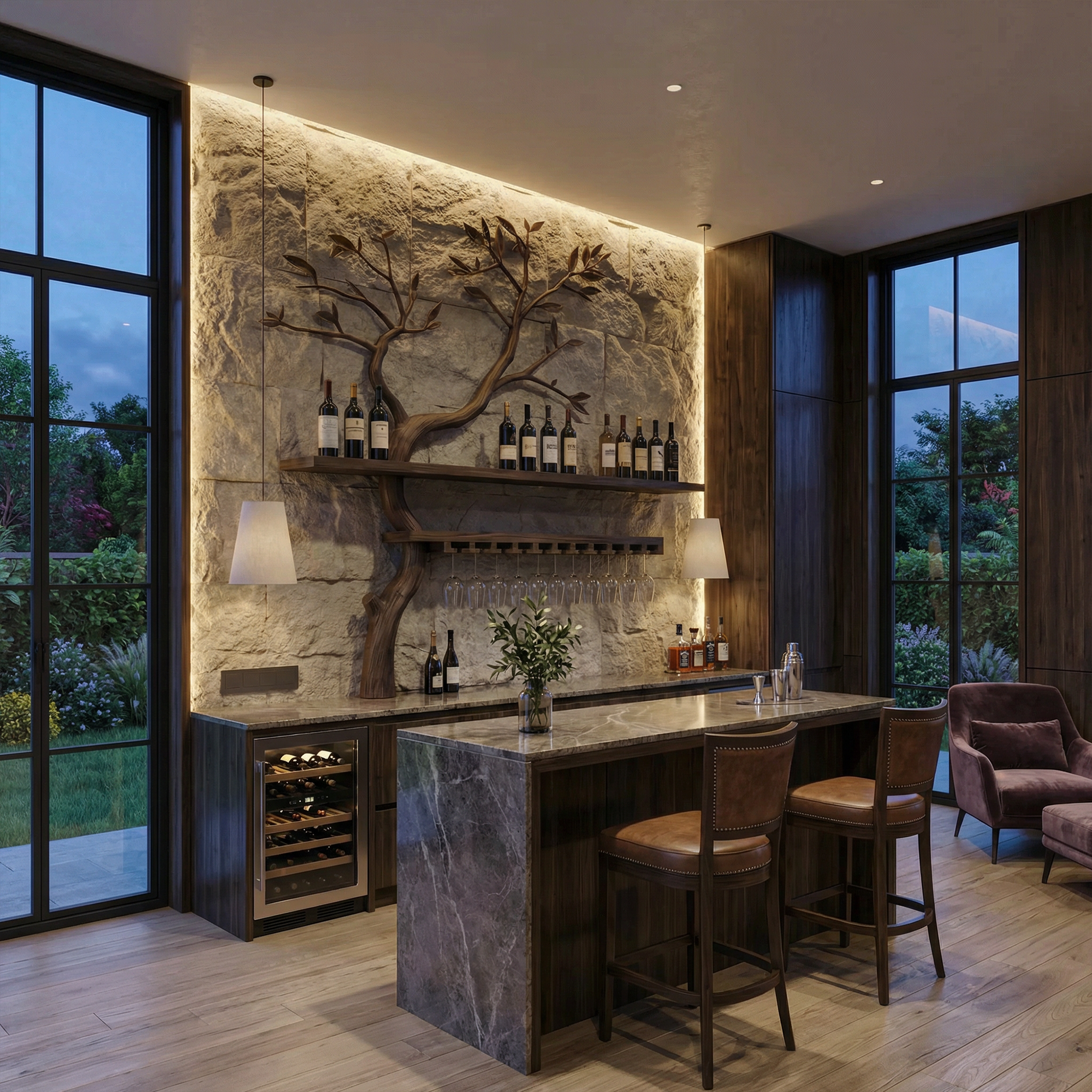 Artistic Tree Shaped Wooden Wall Wine Rack Bar Bottle Display Shelf Restaurant Bar Decor SINLKIWR011