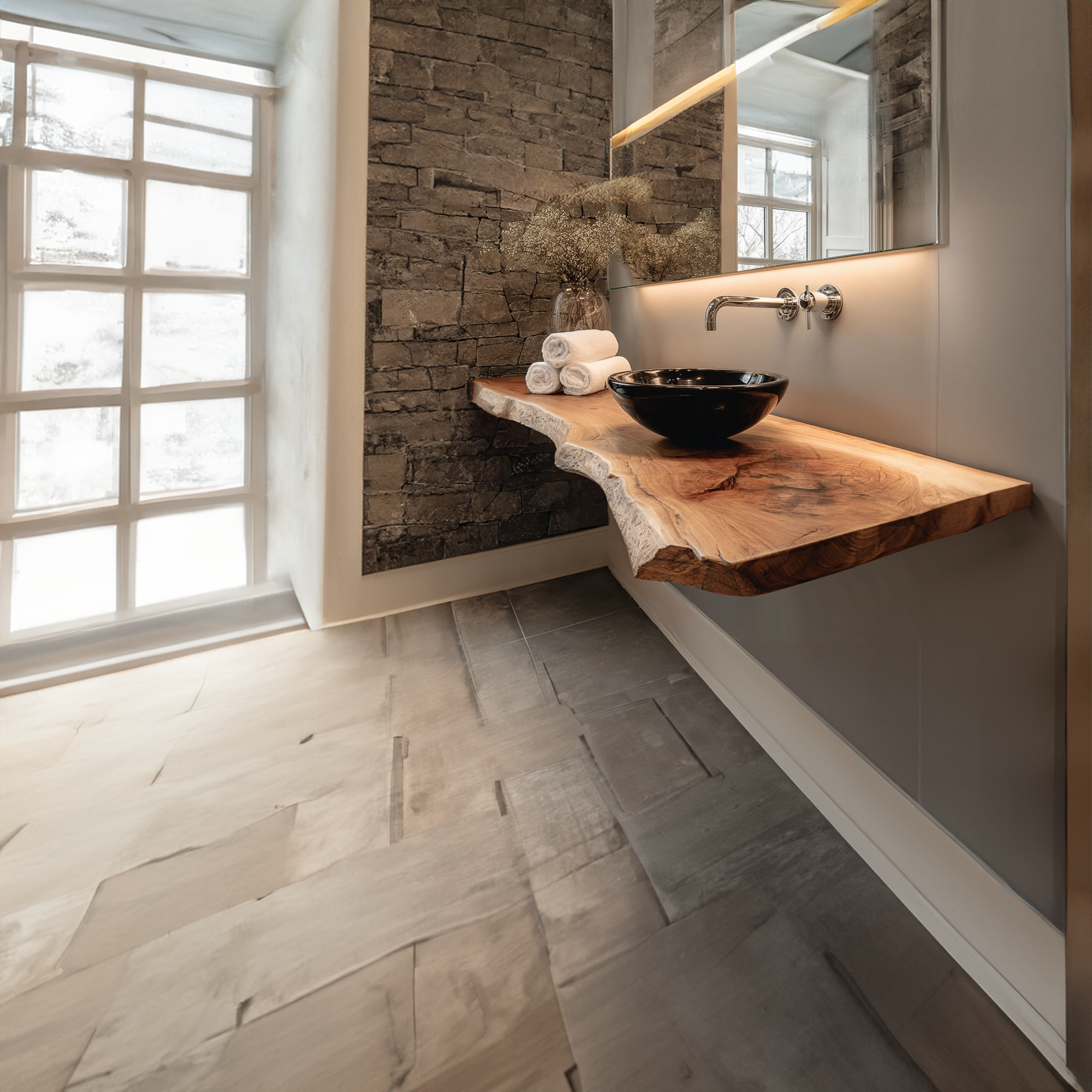 Rustic Shelf Natural Edge Vanity Bedroom SINLKIBRV170