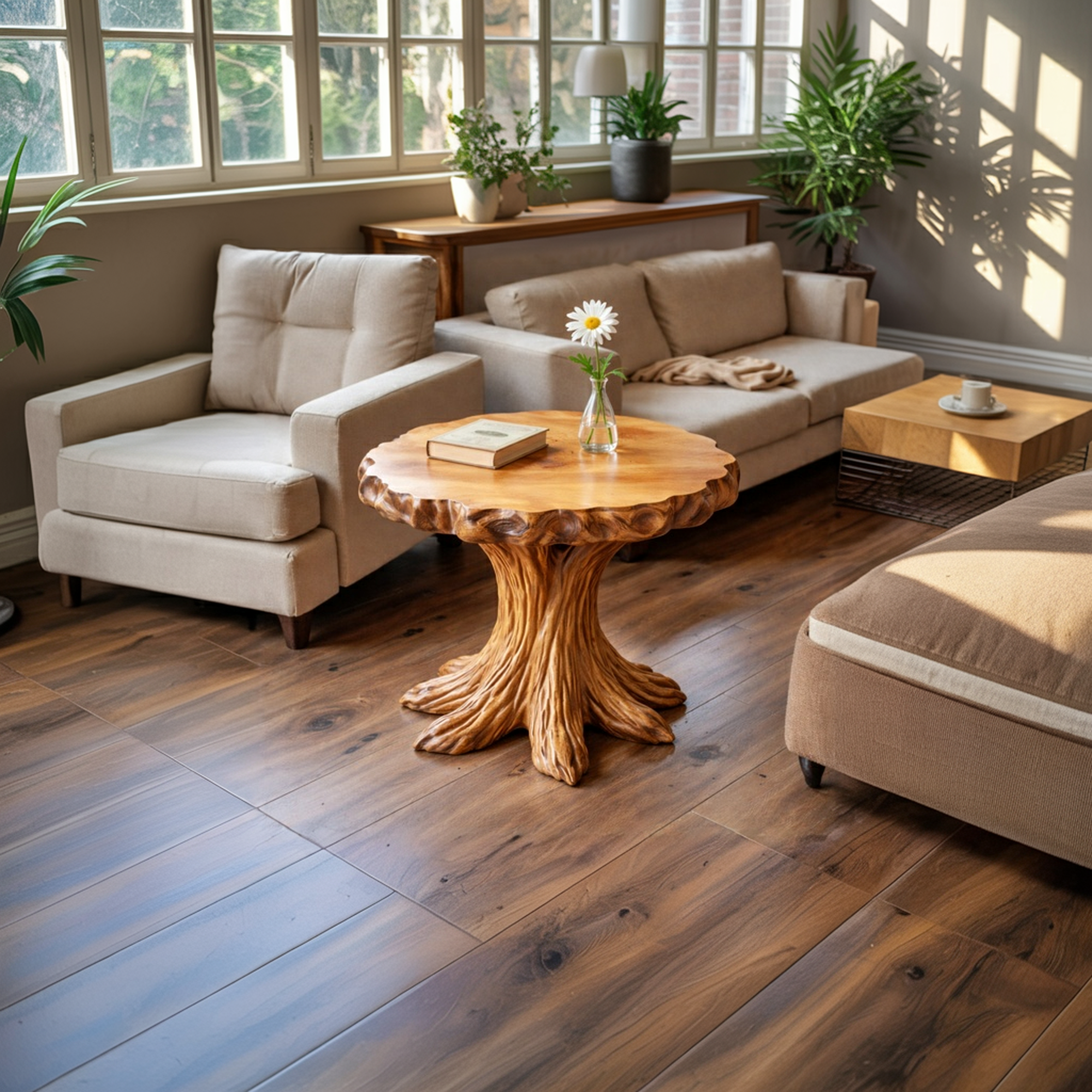 Rustic Tree Stump SIde Table For Living Room And Cabin SINLKIBT233