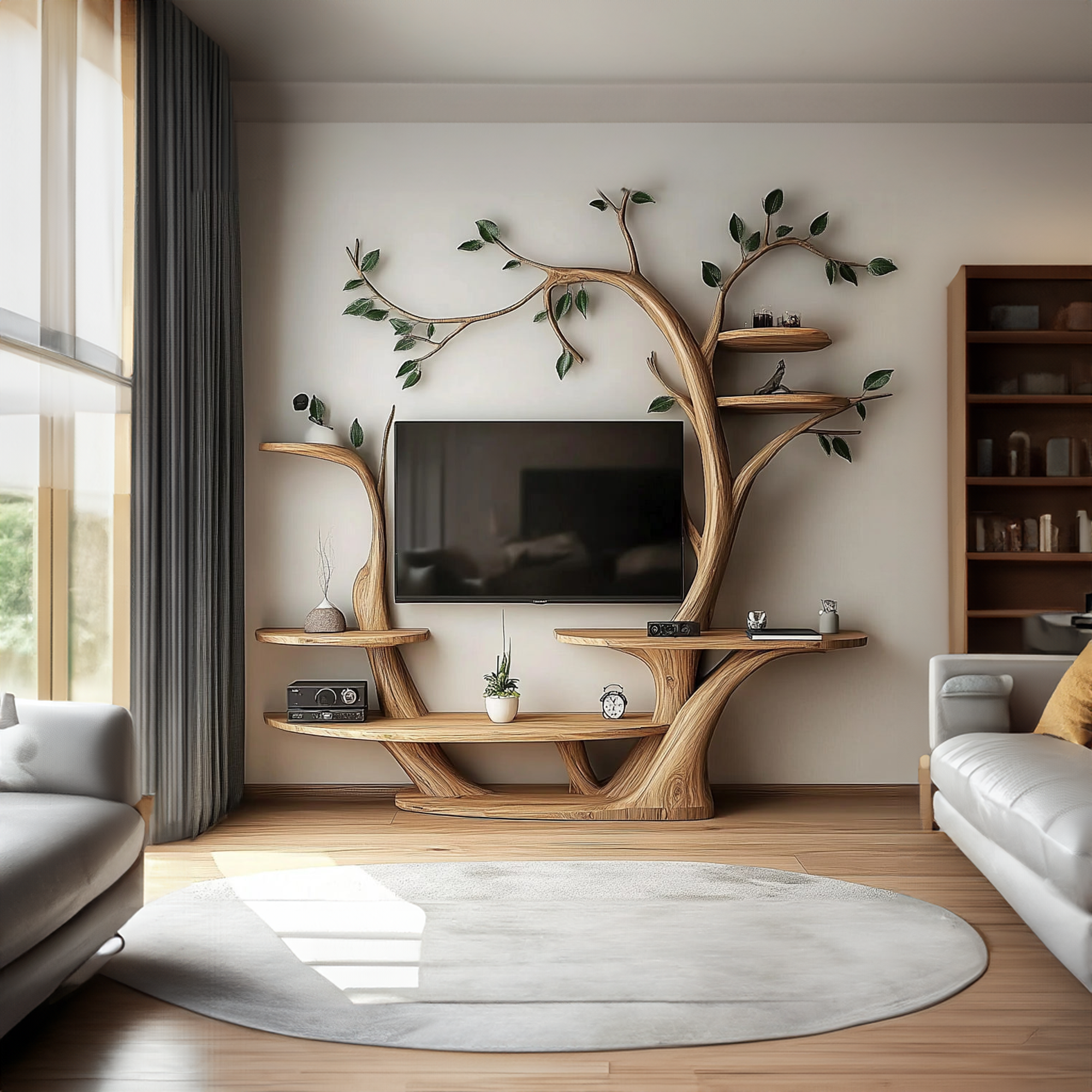 Rustic Organic Tree TV Wall Shelf Warm Home SINLKITB553