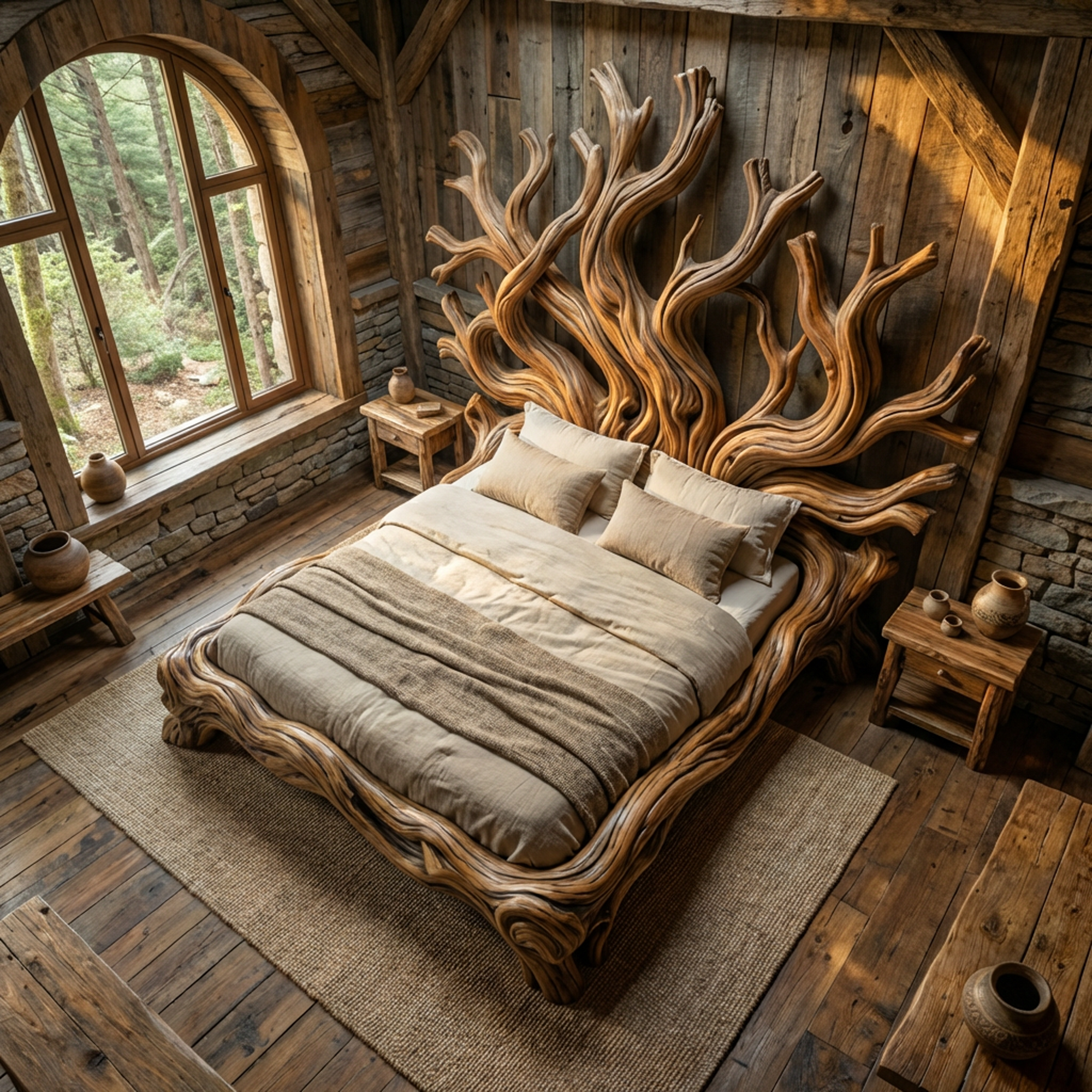 Rustic Tree shelf Bed Frame For Bedroom Or Private Room SINLKIWB099