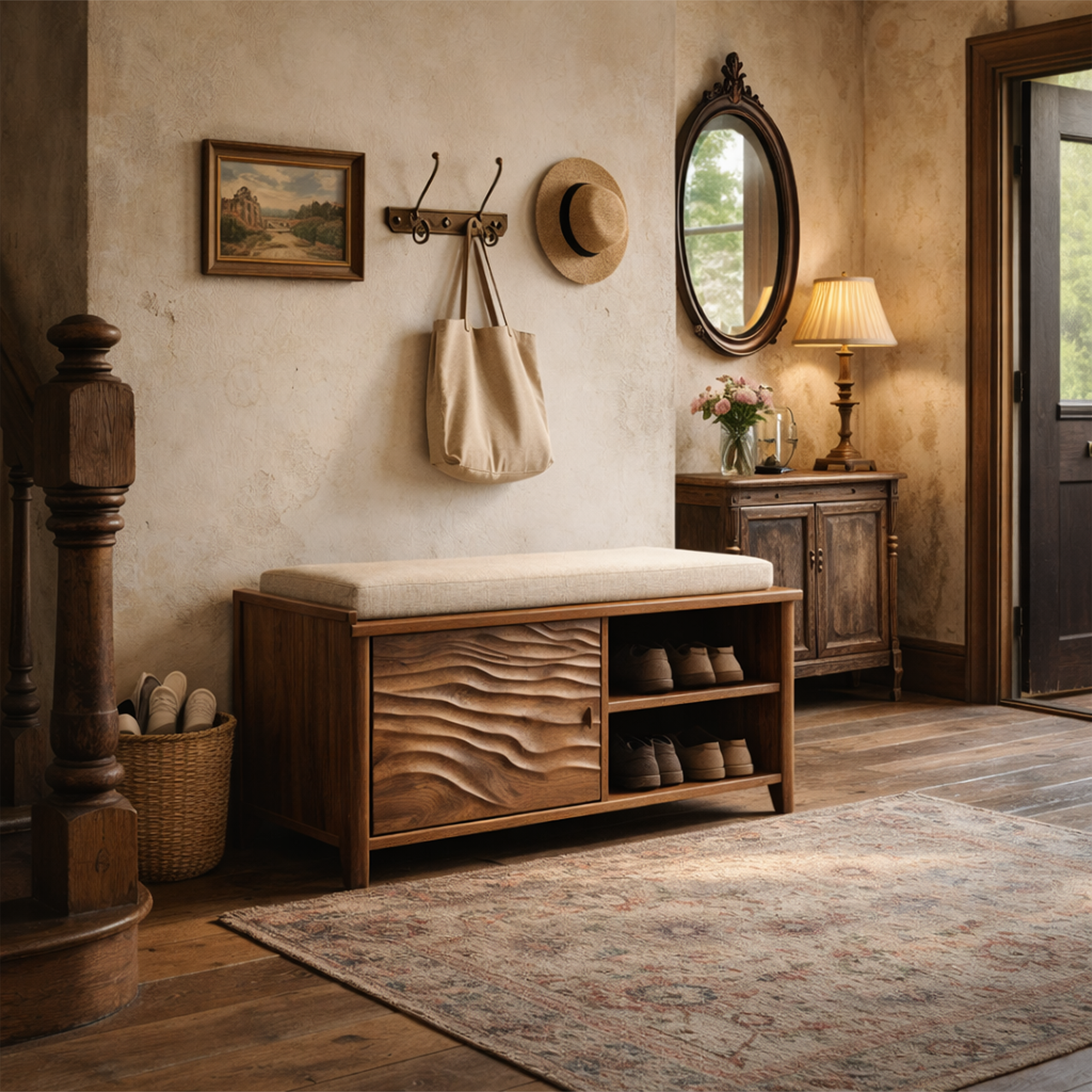 Rustic Storage Seating Bench For Entryway And Home Space SINLKISB086