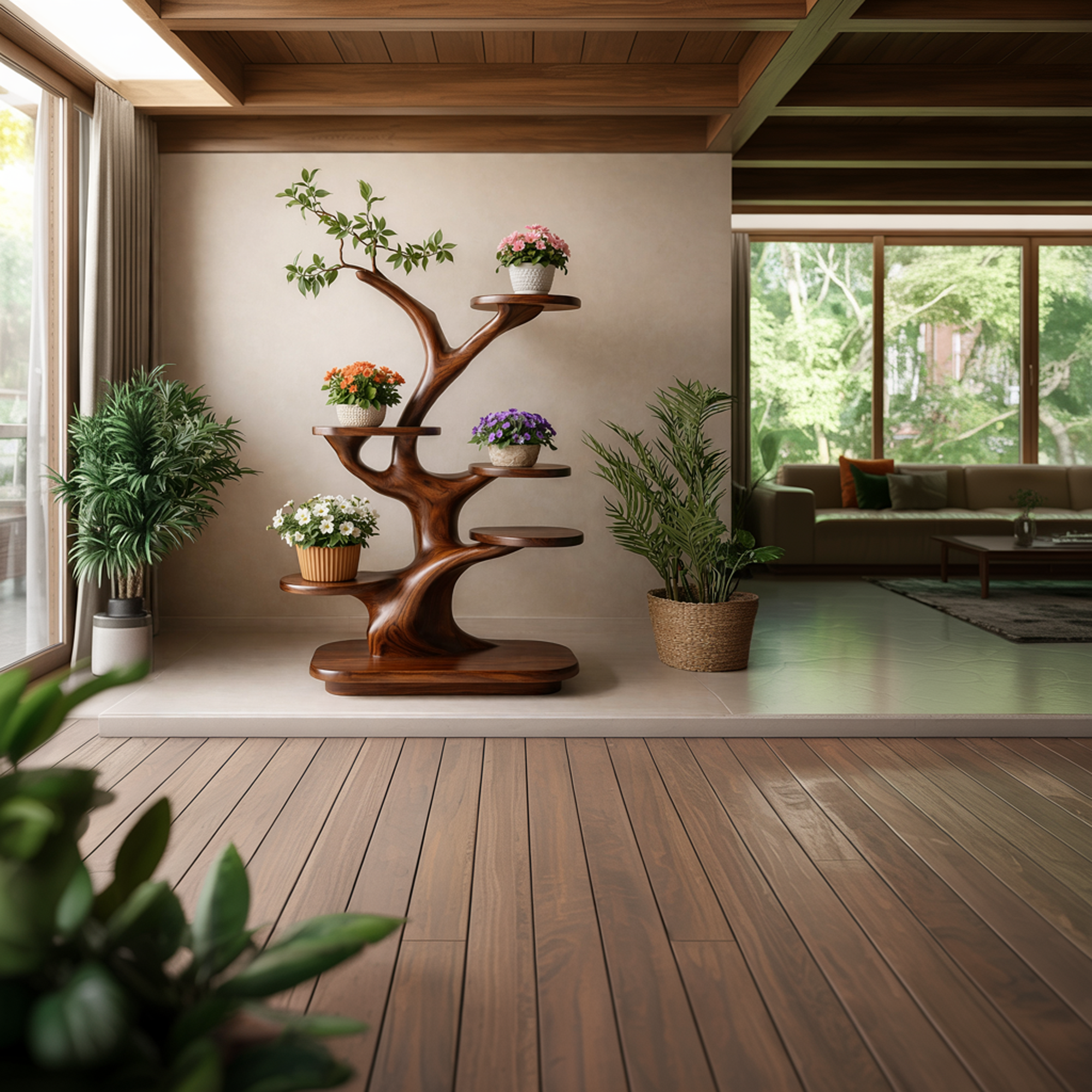 Midcentury Wooden Tree Plant Stand Home Interior SINLKITT108