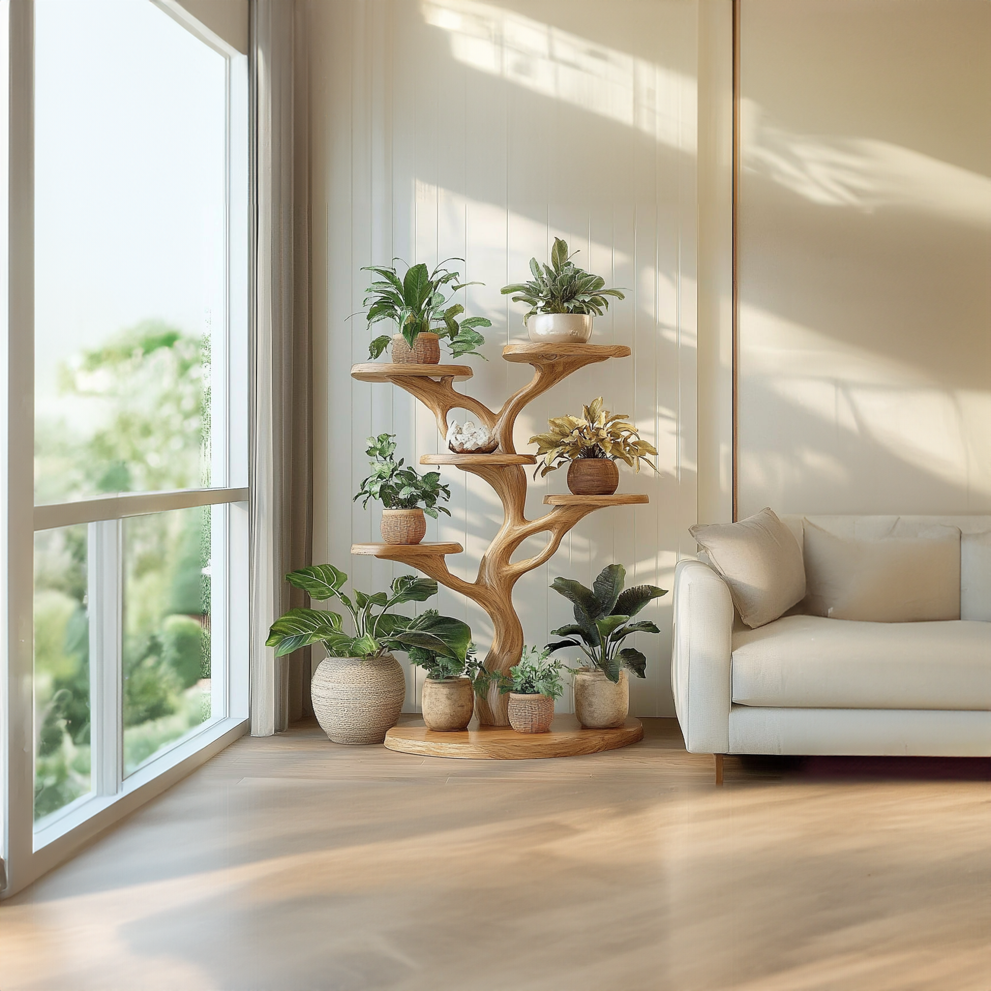 Rustic Organic Tree Plant Stand Living Room SINLKITT073