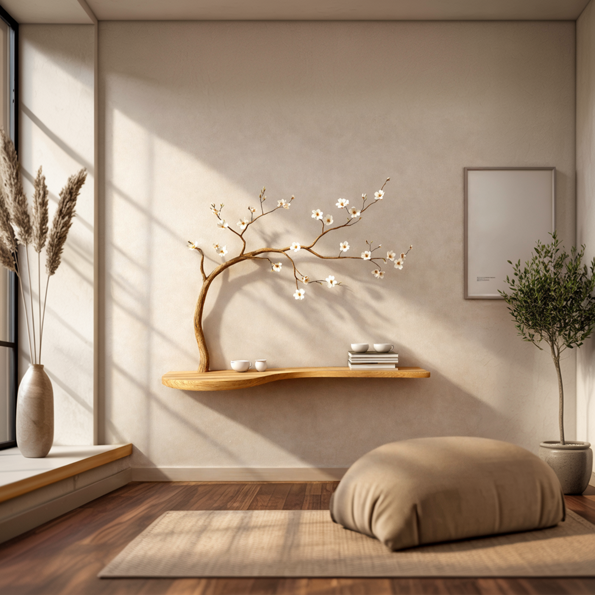 Rustic Sculptural Tree Shelf Wall Decor Handmade Wood For Living Room SINLKIFL246