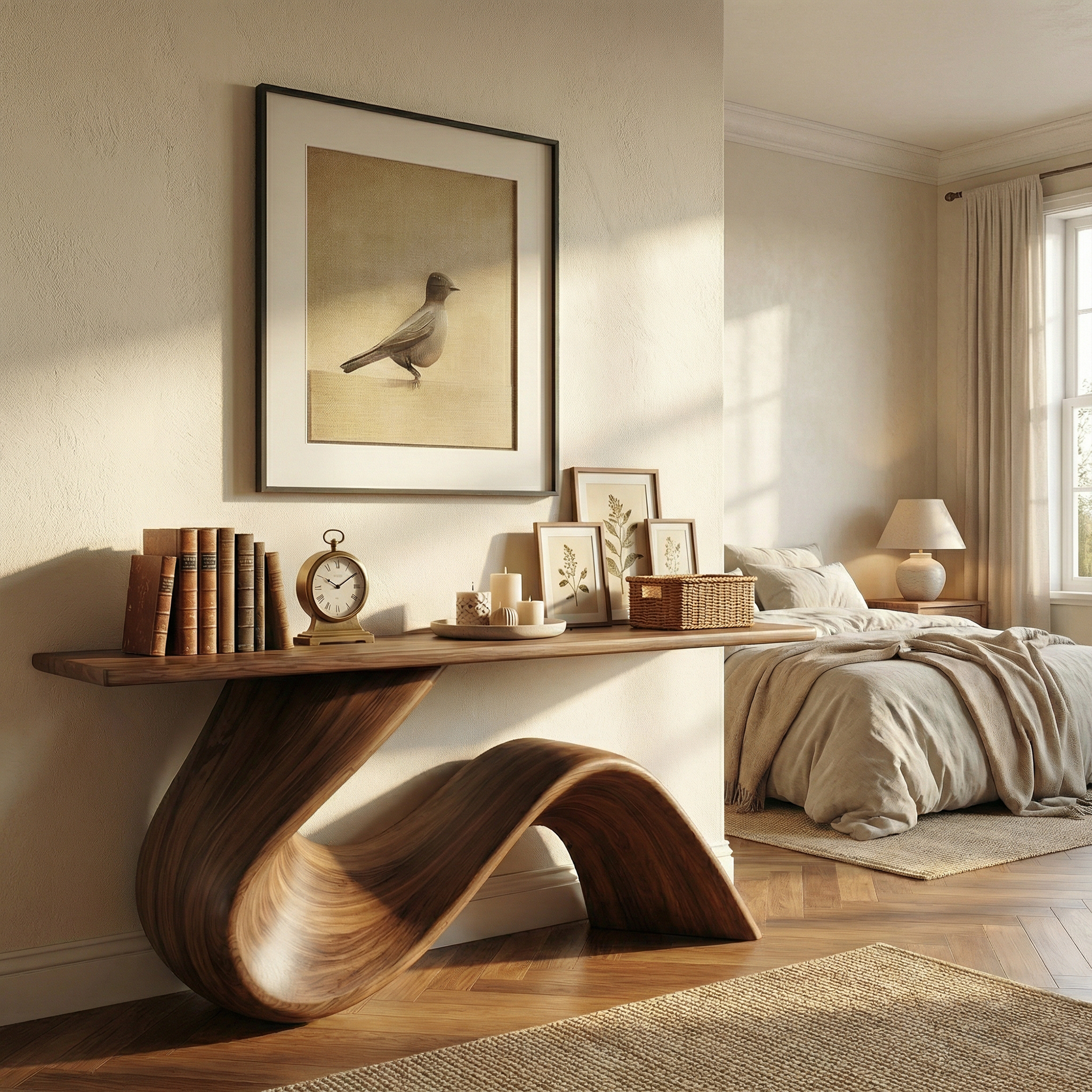 Elegant Flowing Wood Console Table Entryway Hallway Living Room SINLKICS494