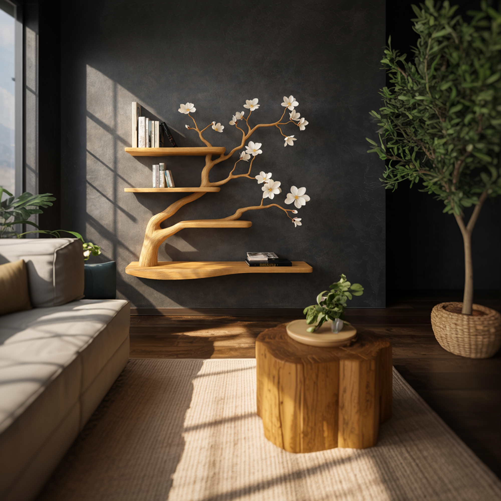 Rustic Branch Style Tree Bookshelf Wall Mounted For Living Room SINLKIFL247