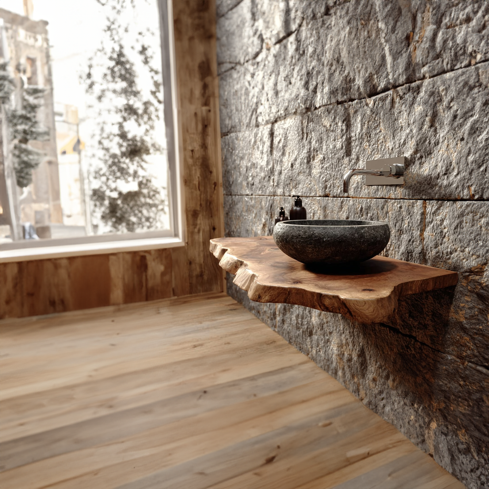 Rustic Shelf Natural Edge Vanity Washroom SINLKIBRV171