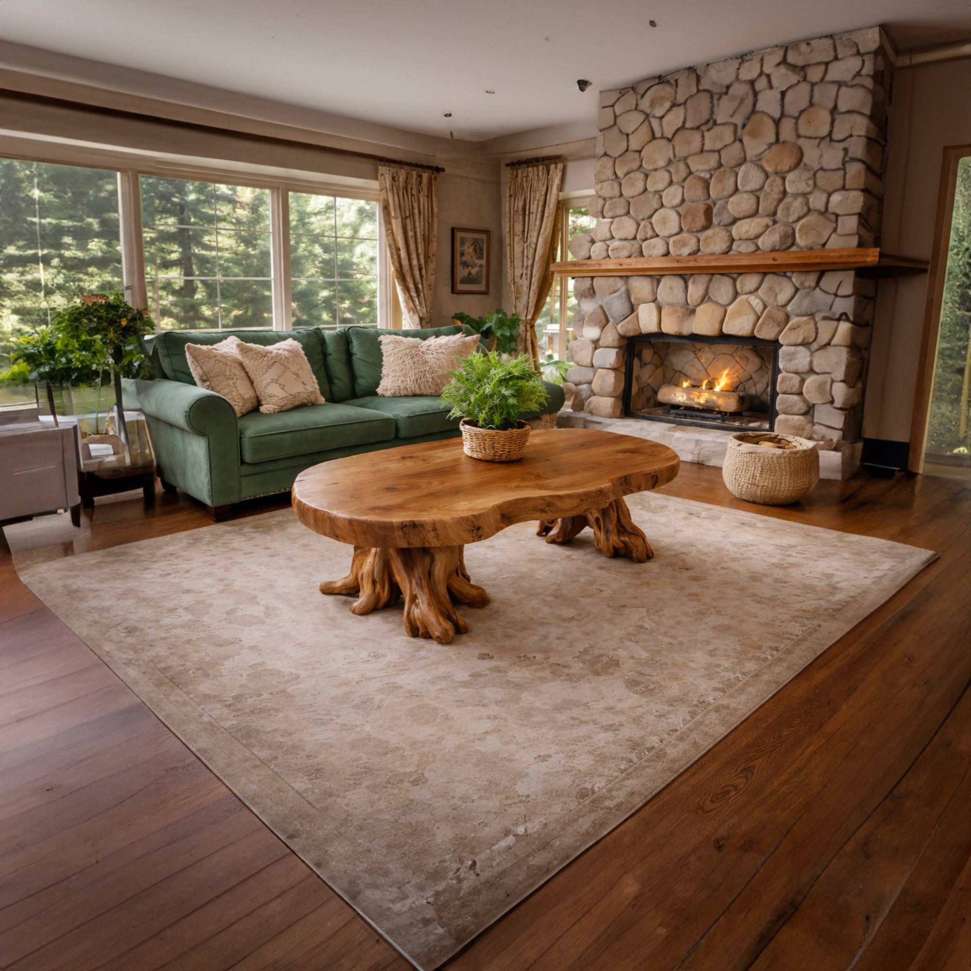 Rustic Root Style Solid Wood Coffee Table Cozy Living Room Interior SINLKICF309