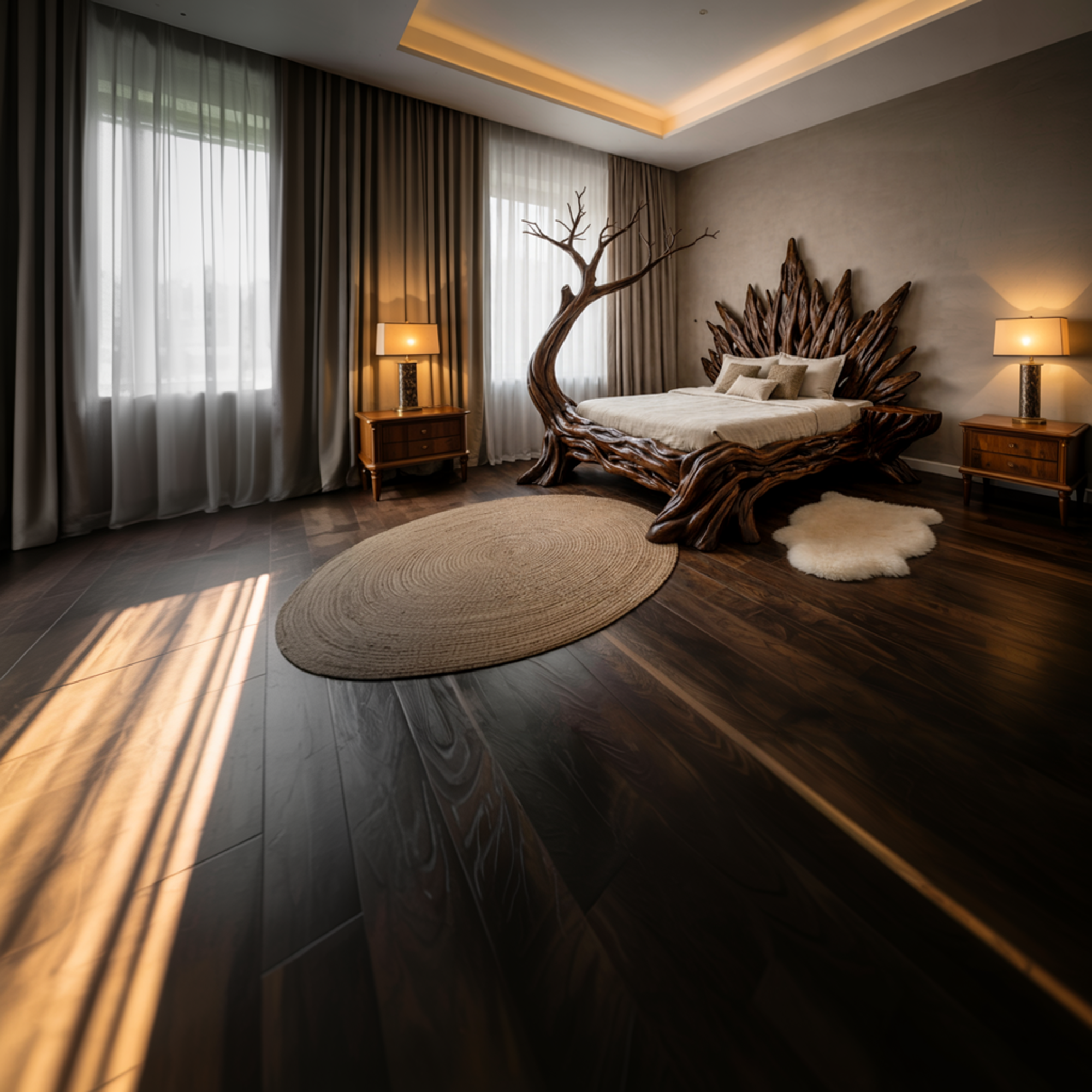 Rustic Minimal Bedroom Wood Platform Bed SINLKIWB086