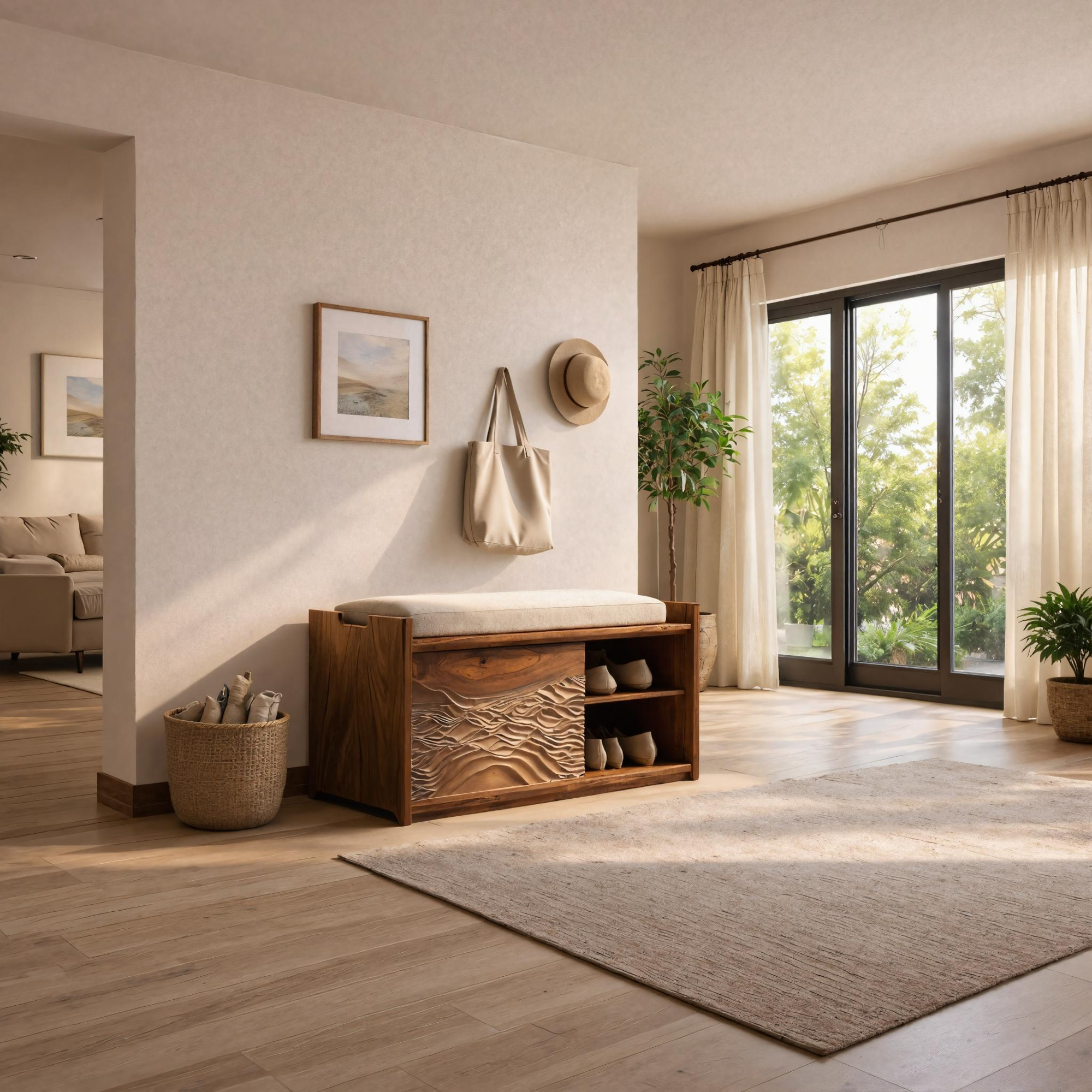 Rustic Sculptural Storage Bench For Bedroom And Resting Area SINLKISB085