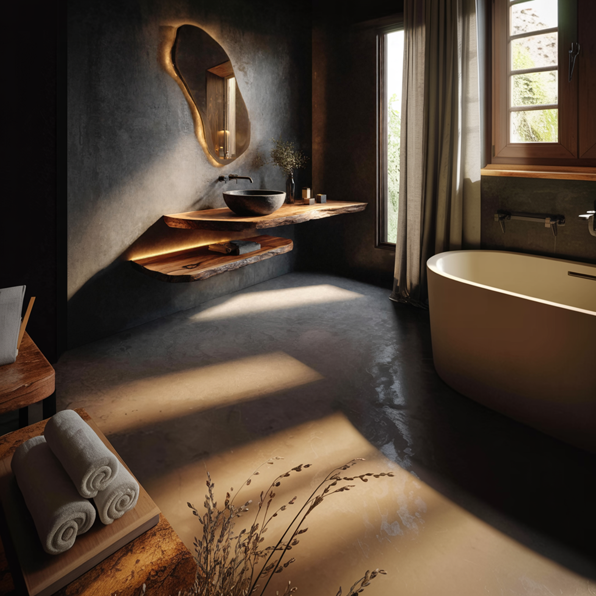 Sculptural Rustic Bathroom Vanity Live Edge Wood Floating Console SINLKIBRV254