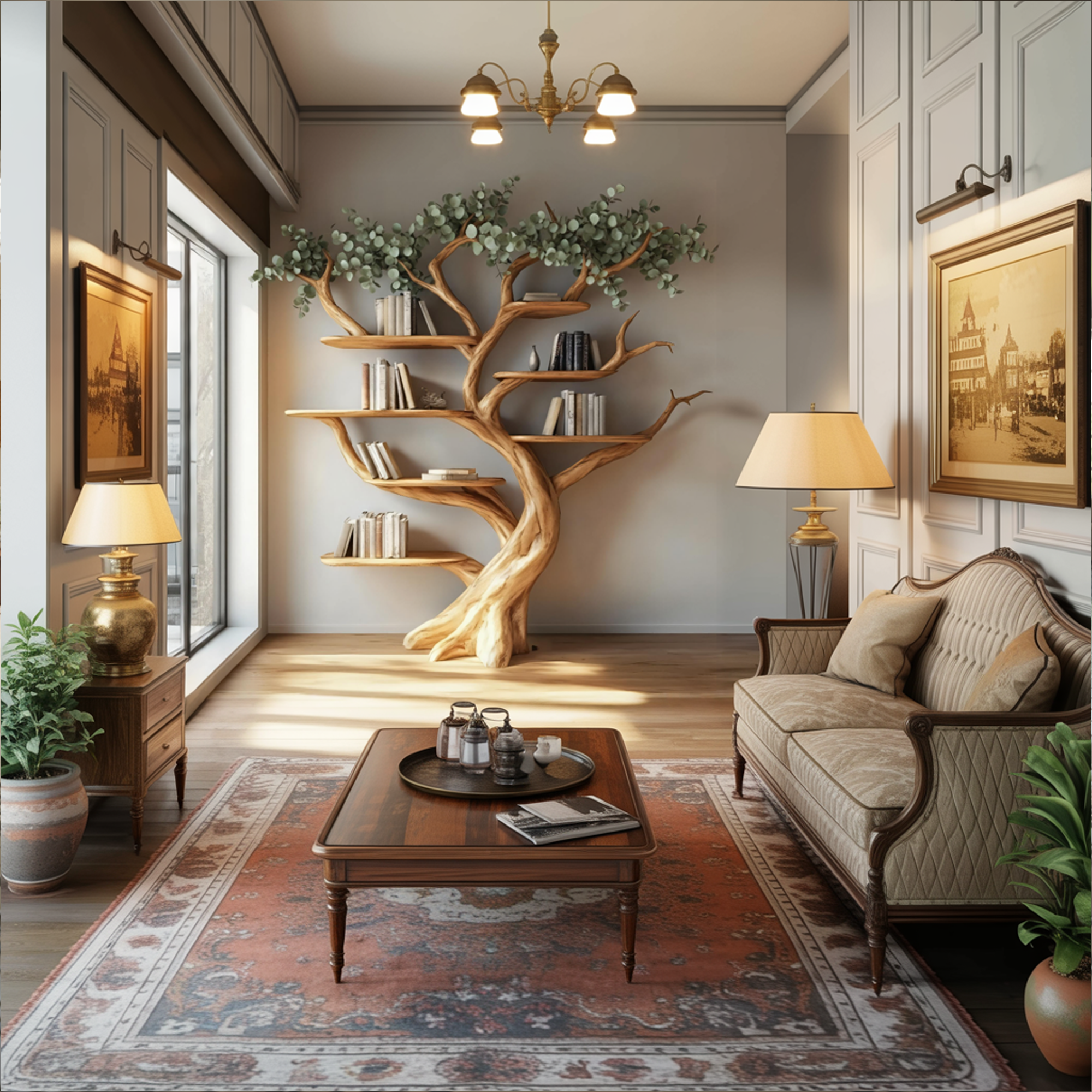 Handcrafted Tree Storage Bookcase Living Room Interior Statement Furniture SINLKITB612