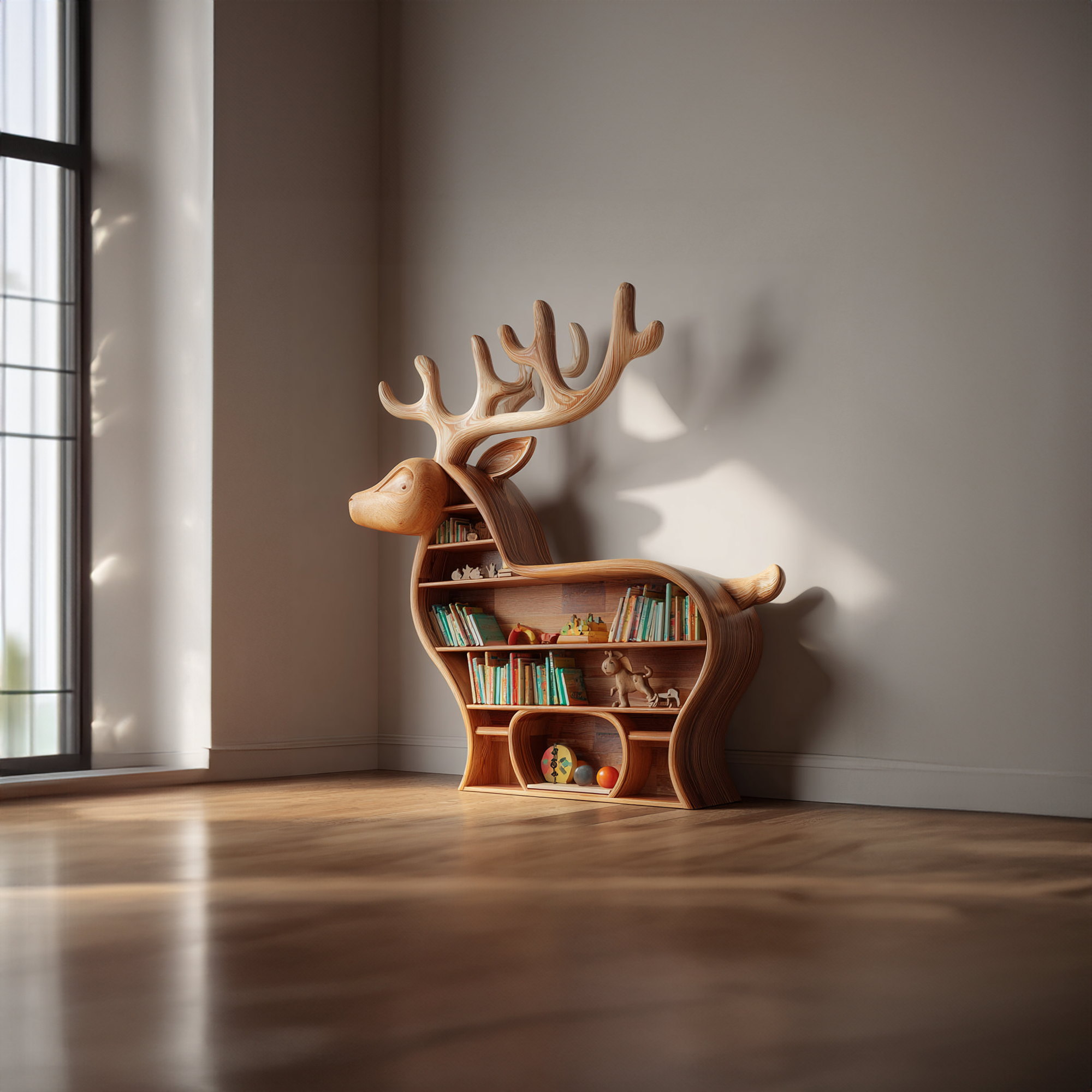 Rustic Deer Shaped Bookshelf Kids Room Nursery Furniture SINLKISC102