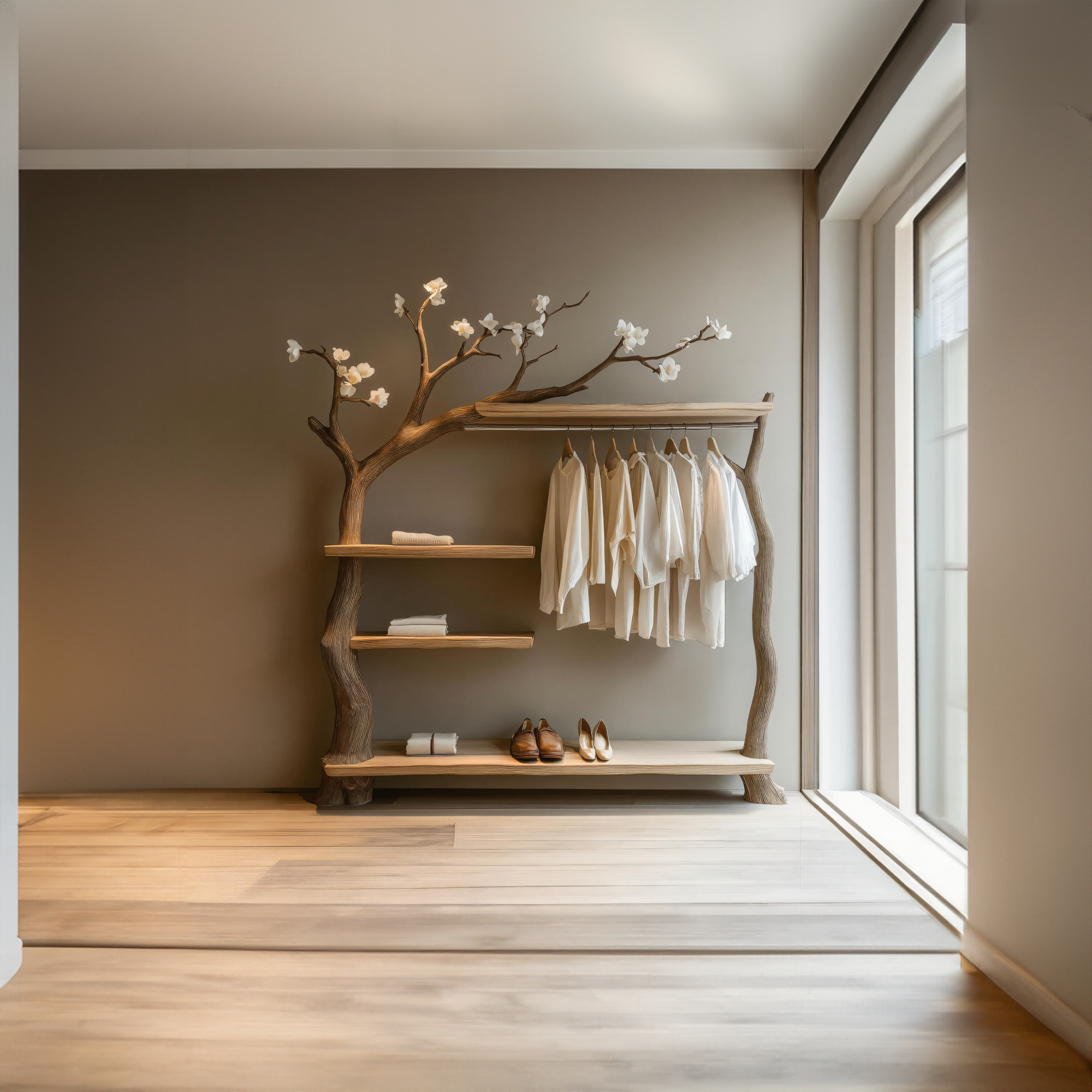 Rustic Tree Clothing Rack Flowering Branch Design SINLKITB549