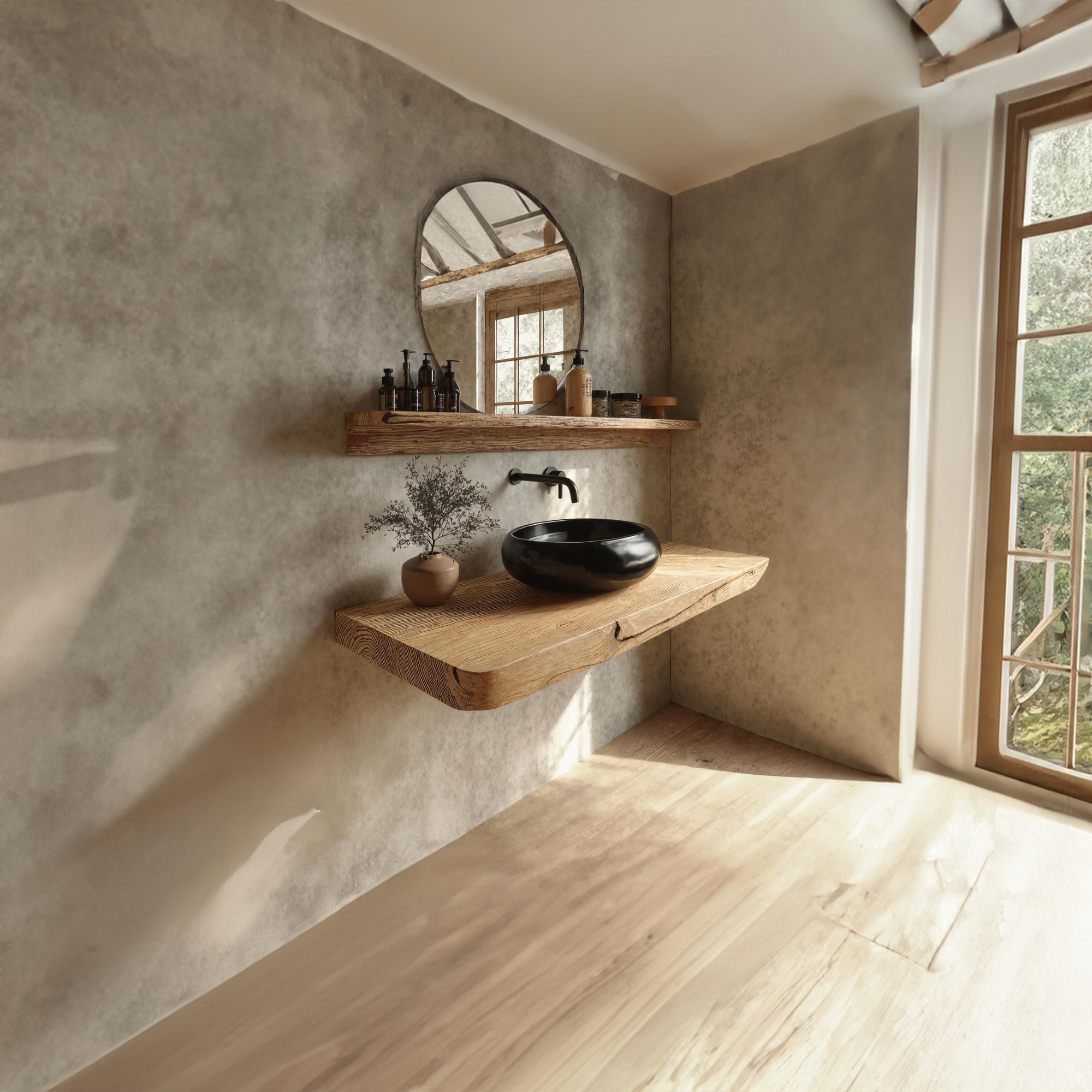 Rustic Floating Shelf Natural Edge Vanity Bathroom SINLKIBRV158