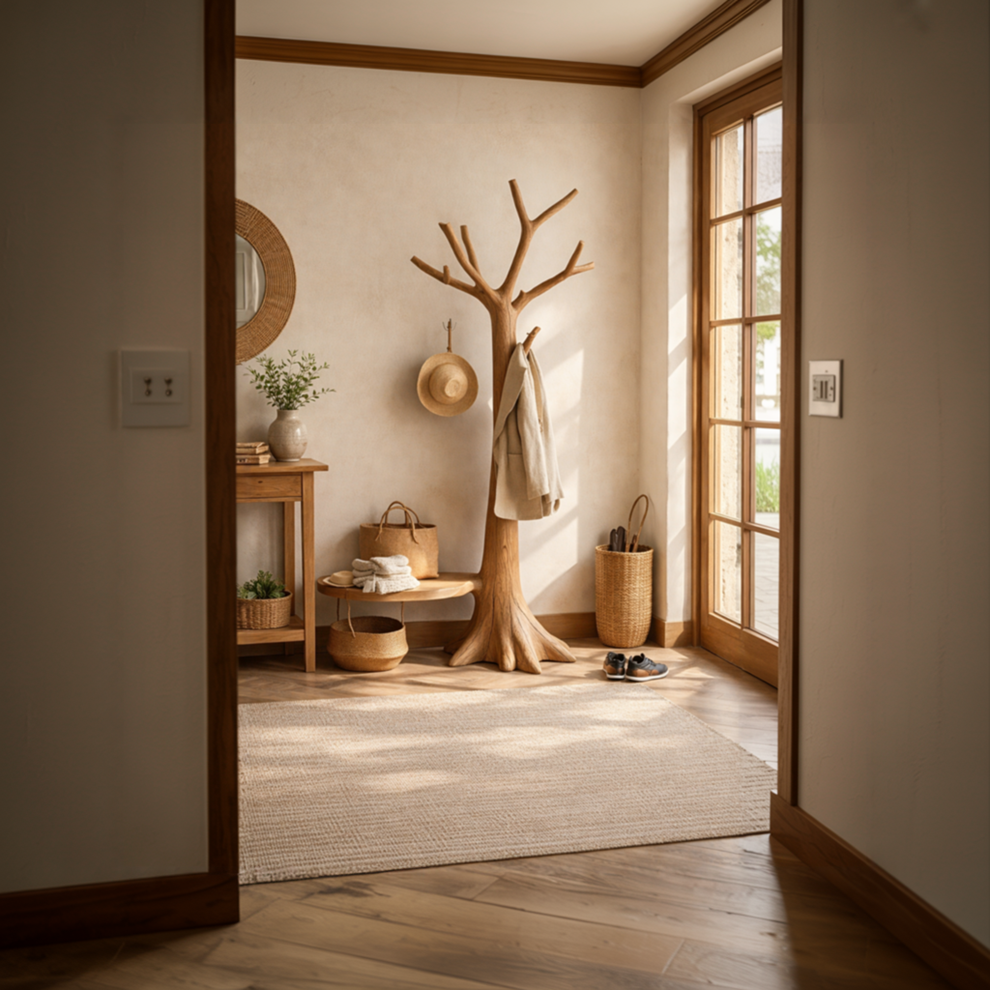 Sculptural Tree Coat Rack Solid Wood Entryway Interior Statement Decor SINLKITCR092