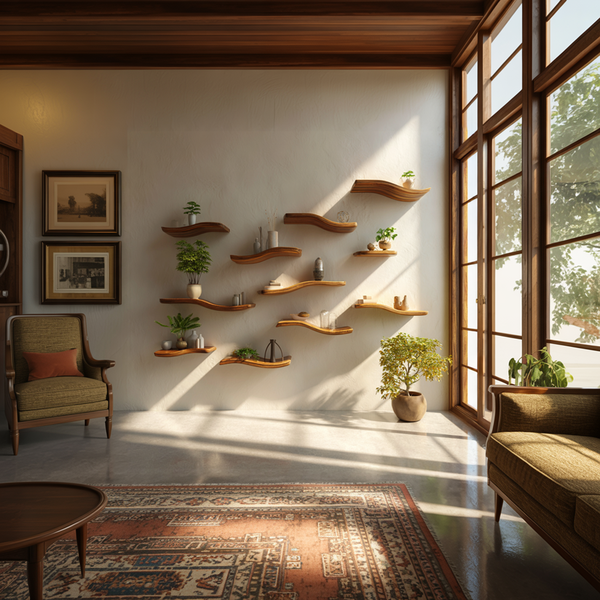 Modular Curved Solid Wood Wall Shelves Organic Display Interior Decor SINLKIFL361