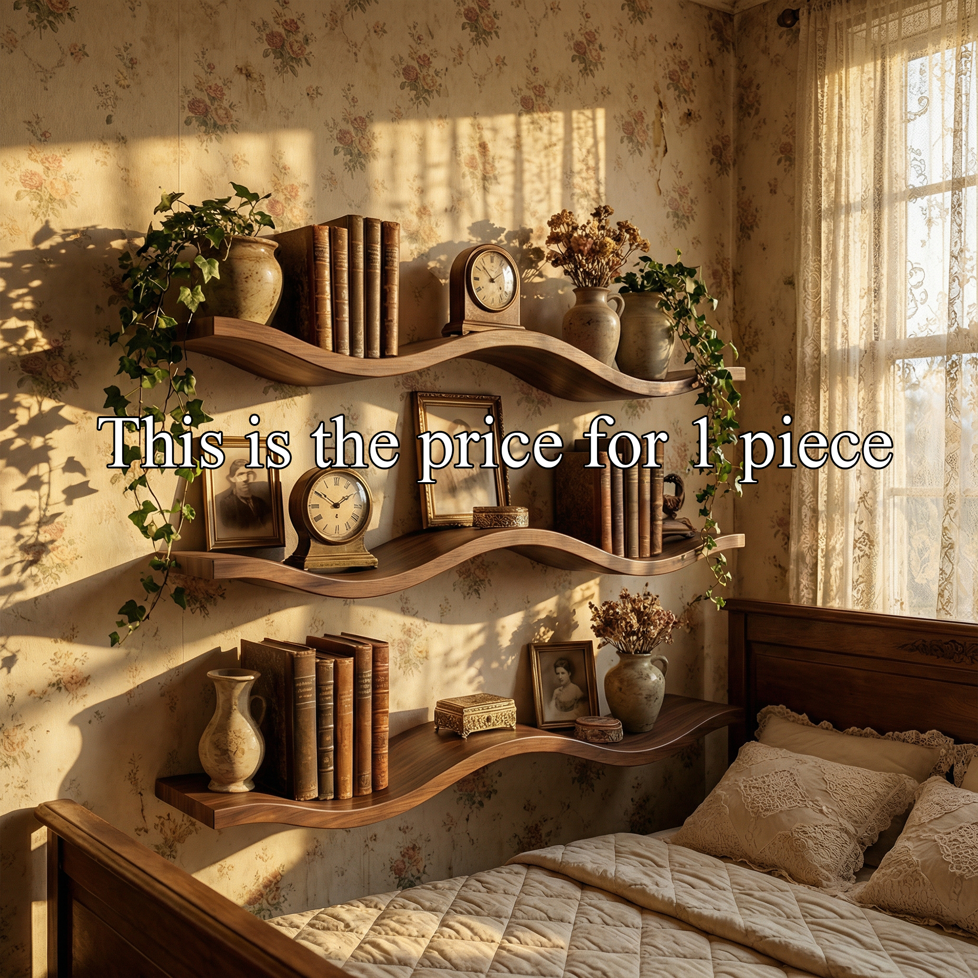 Modern Organic Wave Floating Shelves Wood Artistic Wall Display SINLKIFL483
