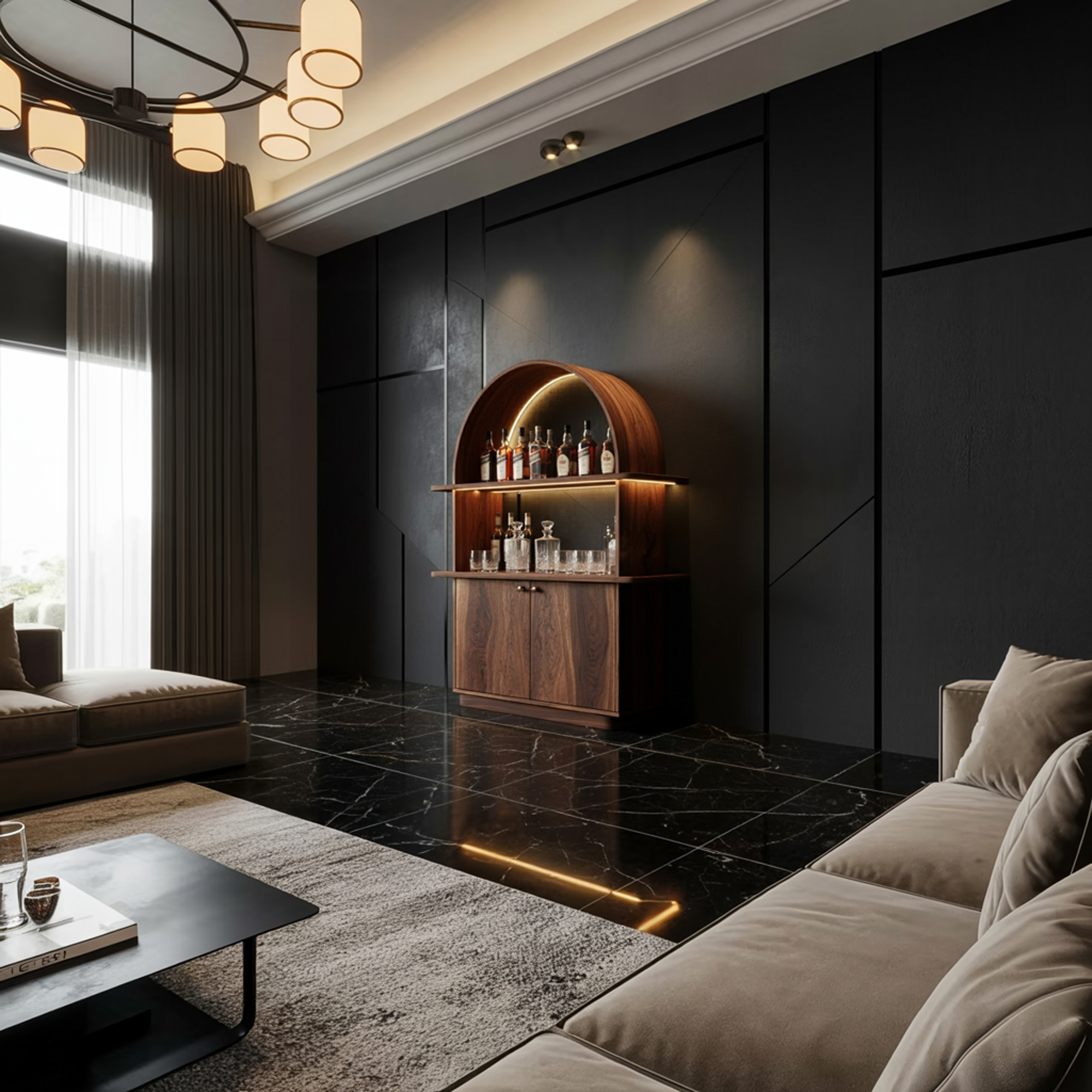 Mid Century Arched Bar Cabinet Dining Room Interior Beverage Display SINLKISC326