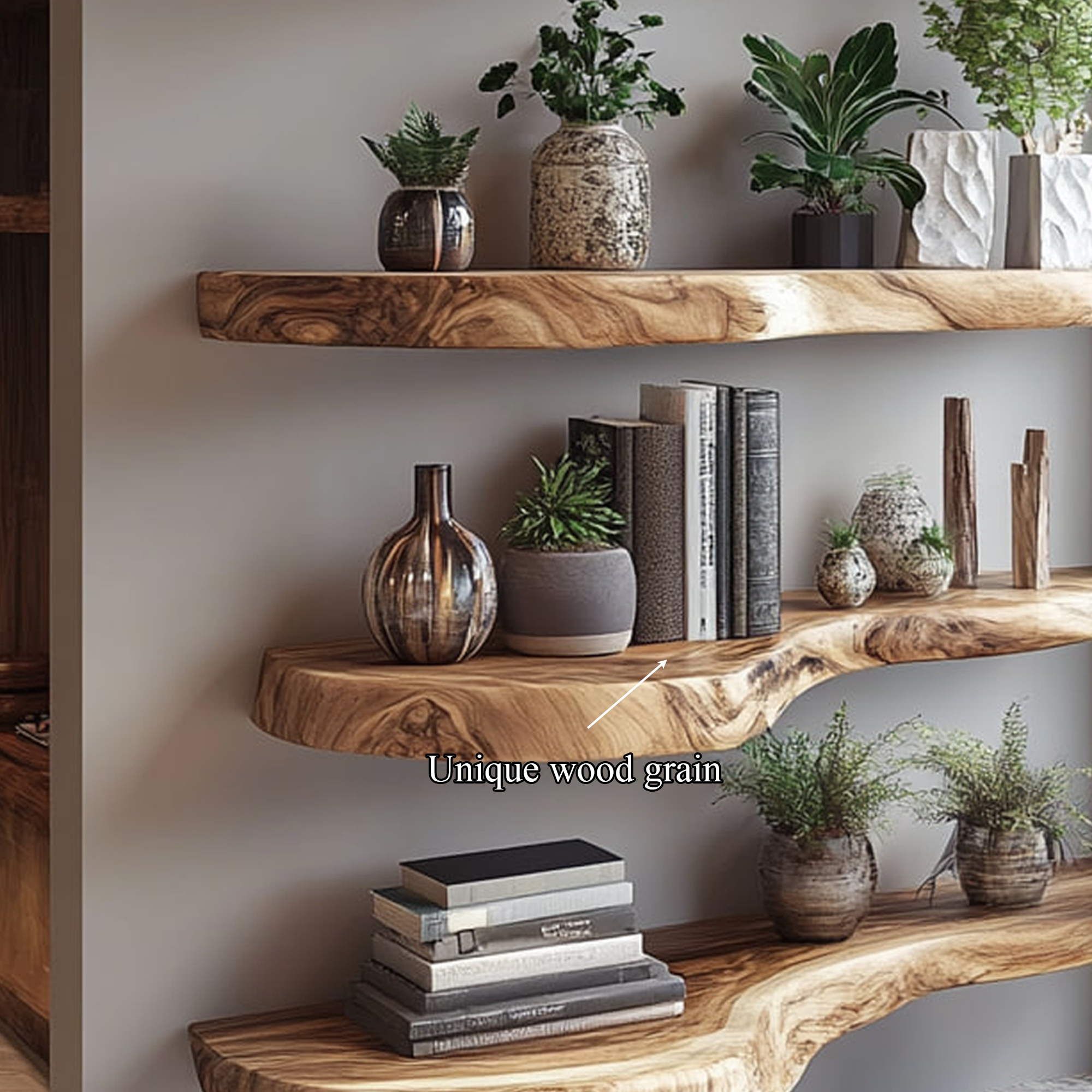 Rustic Live Edge Floating Bookshelf Living Room Or Office SINLKIFL263