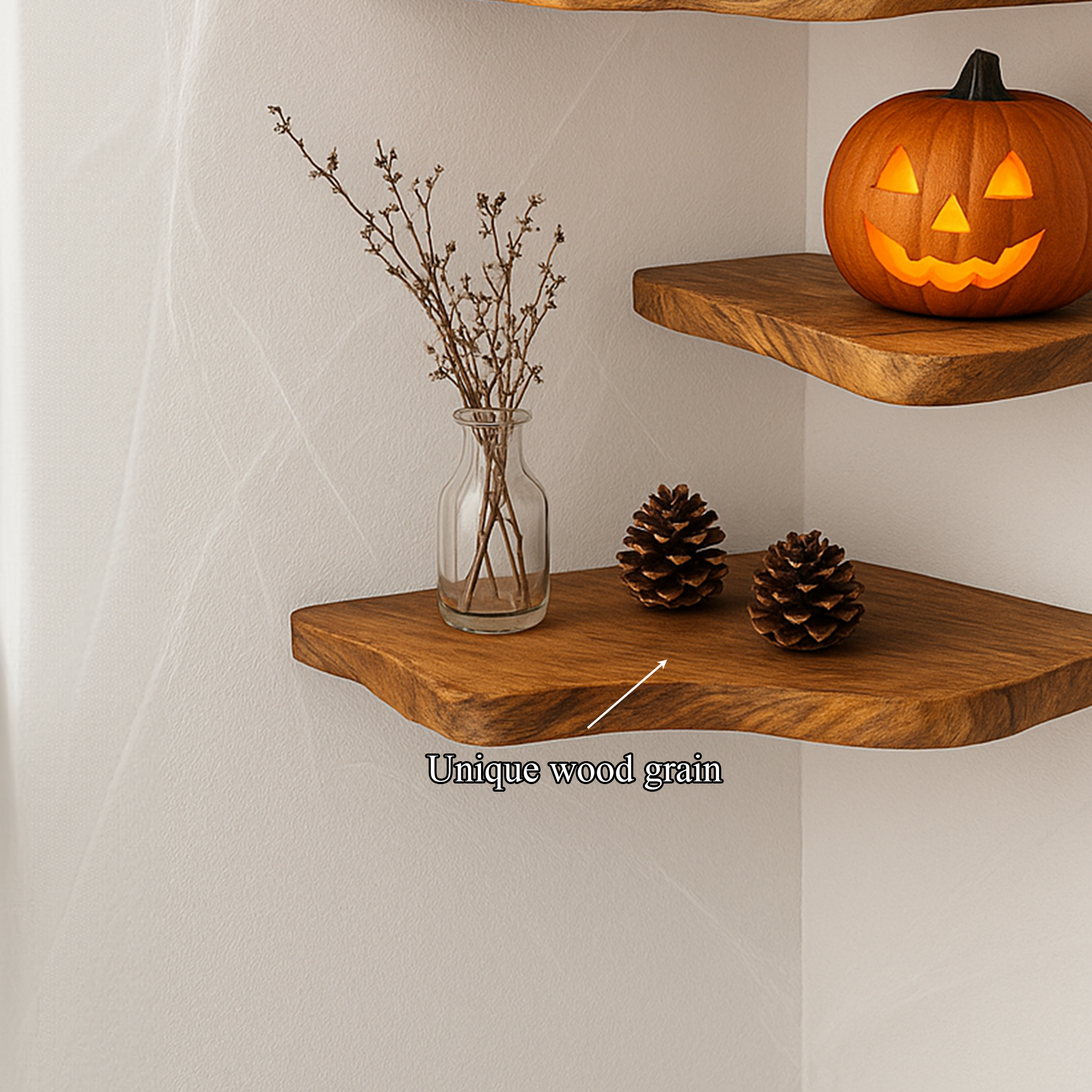 Rustic Halloween Tree Shape Wooden Floating Shelf Living Room Accent SINLKIHW043