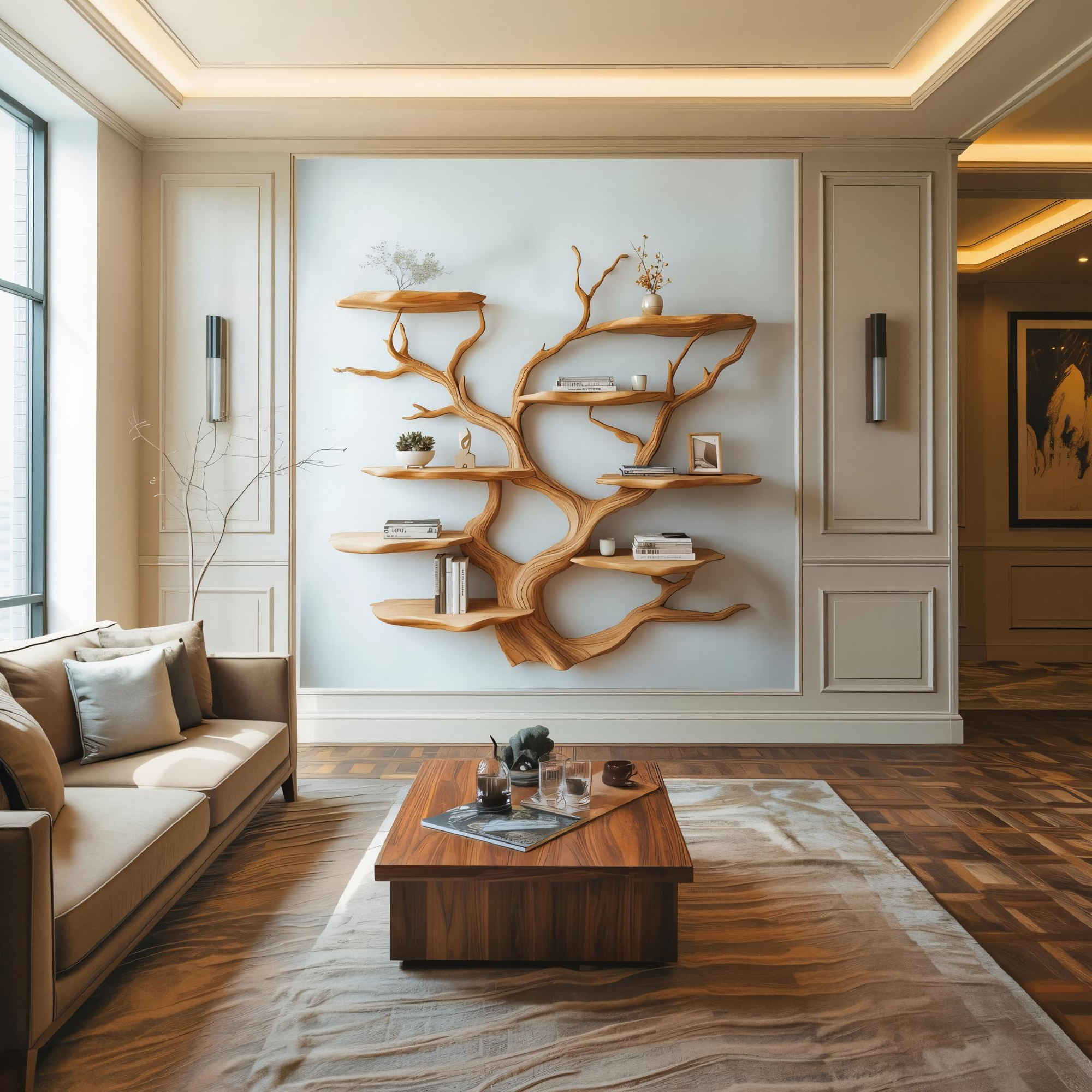 Sculptural Branch Wall Shelf Solid Wood Living Room Interior Artistic Feature SINLKITBS112