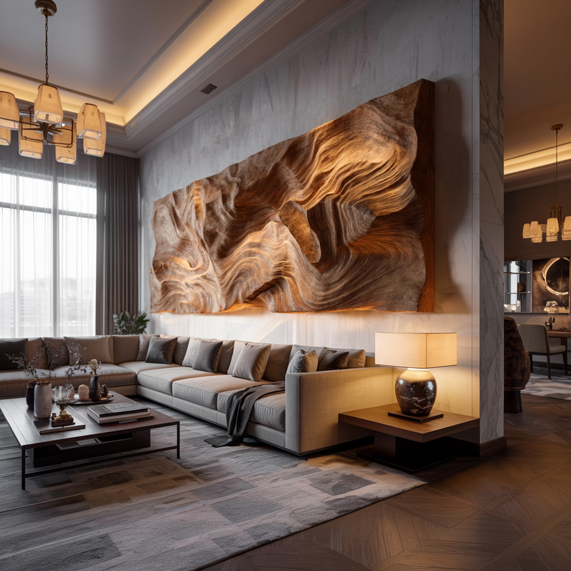 Organic Modern Carved Wooden Headboard Bedroom Decor SINLKIDH025