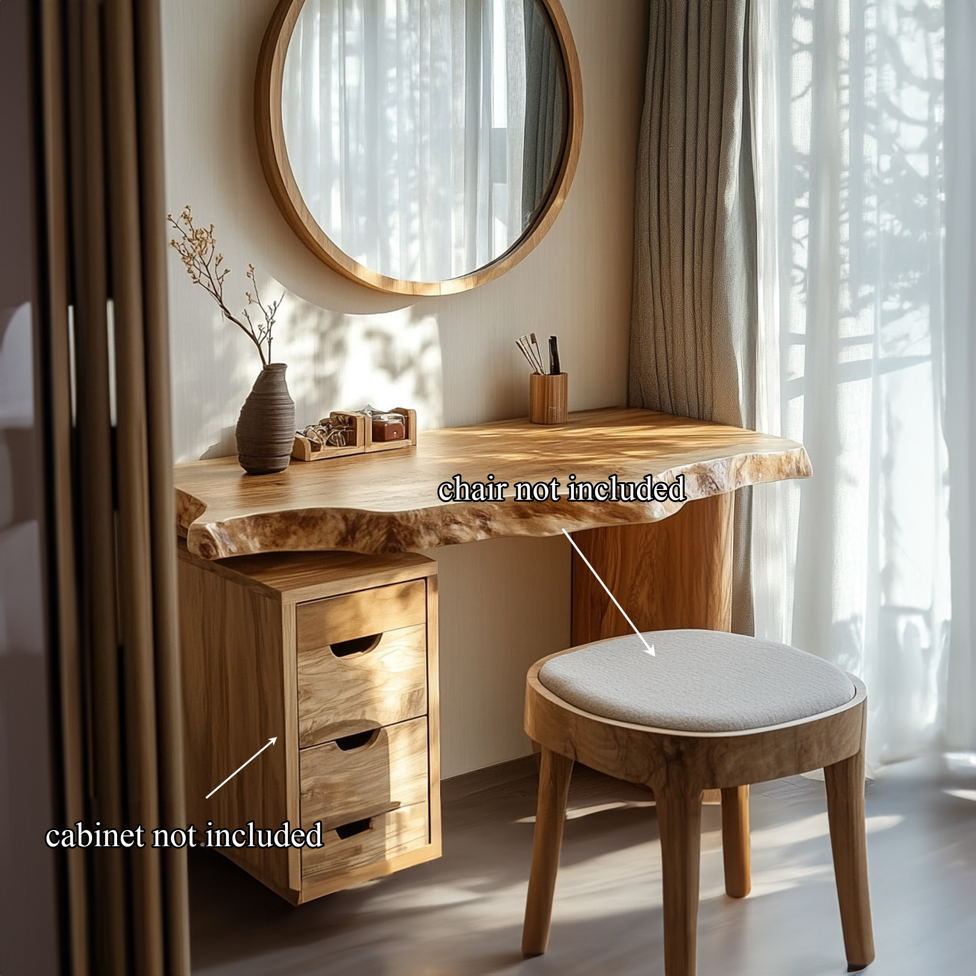 Japandi Solid Wood Floating Dressing Table Live Edge Bedroom SINLKIFL243