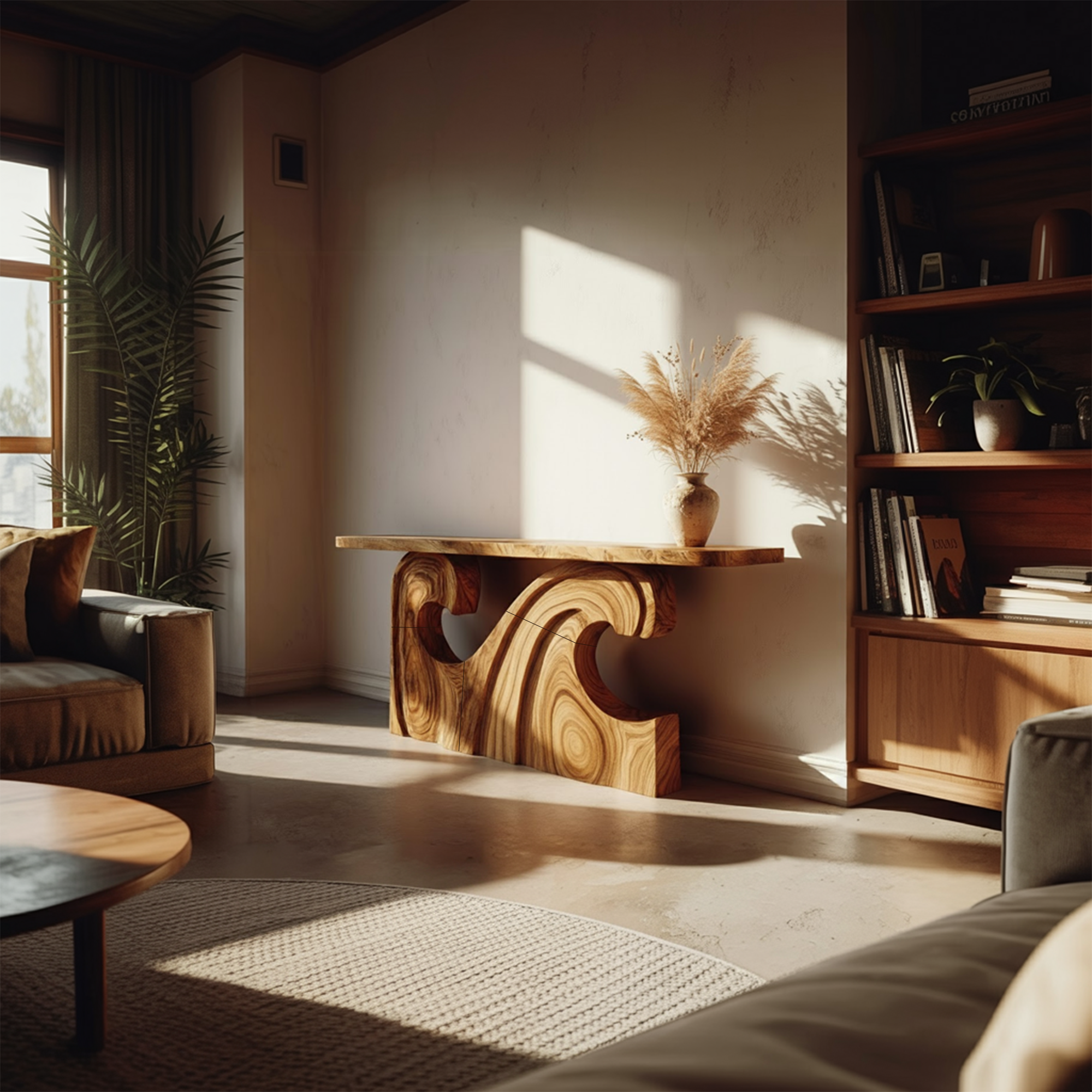 Mid Century Modern Console Table Unique Wave Design Entryway SINLKICS402