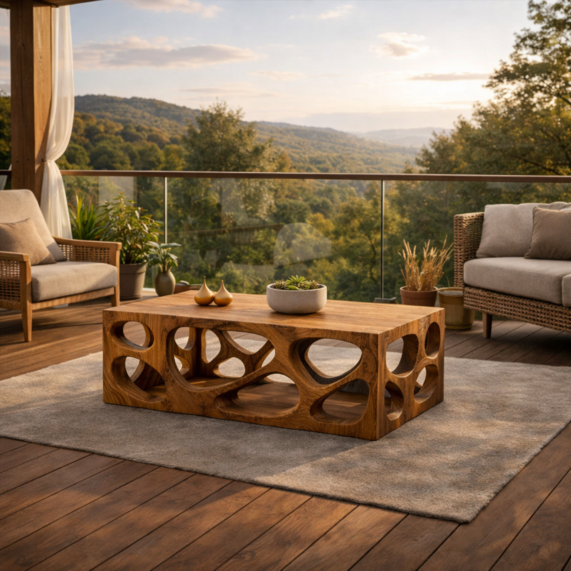 Architectural Carved Solid Wood Coffee Table Organic Void Design Statement Living Room Interior SINLKICF297