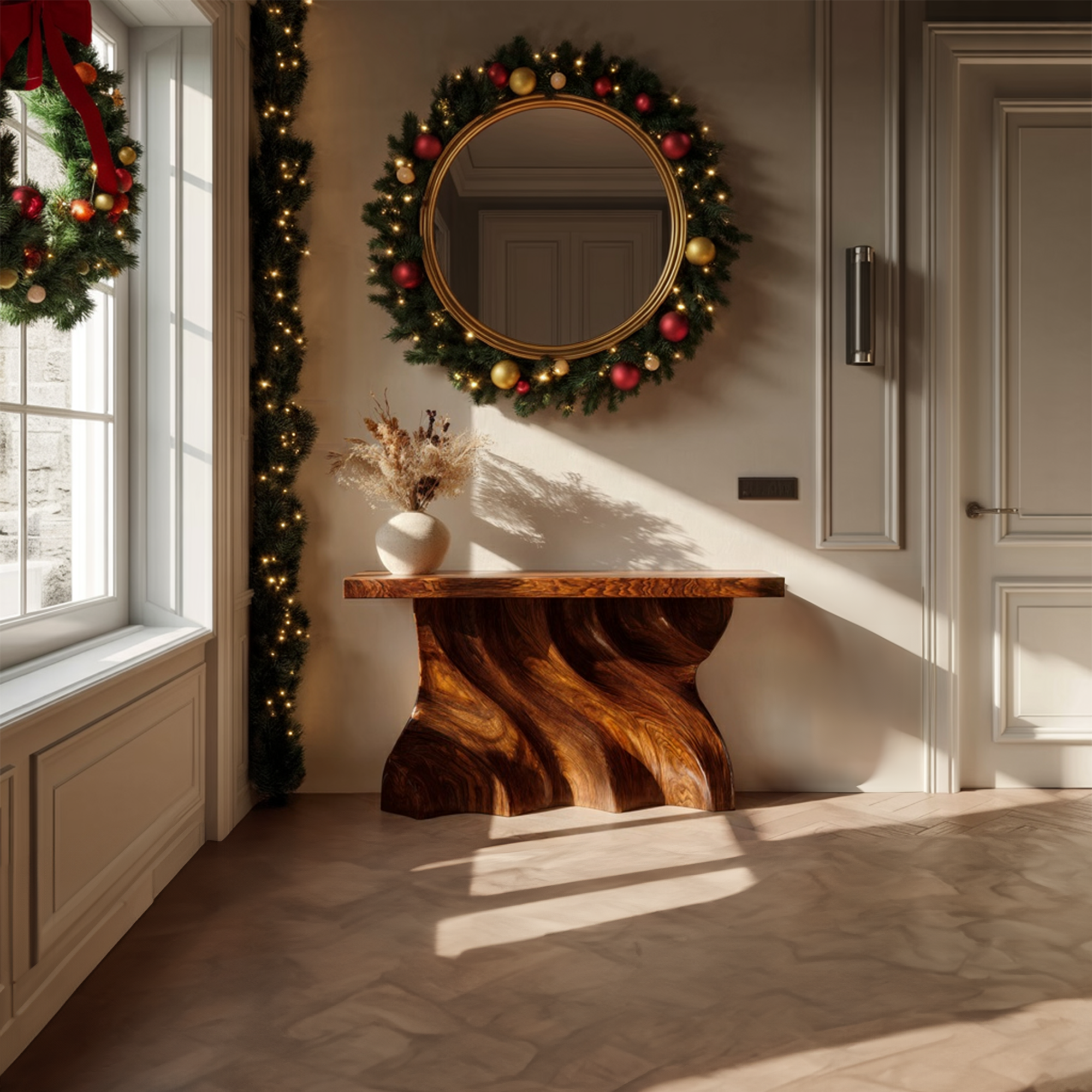 Midcentury Console Table Sculpted Wave Base Entryway Display SINLKICS404