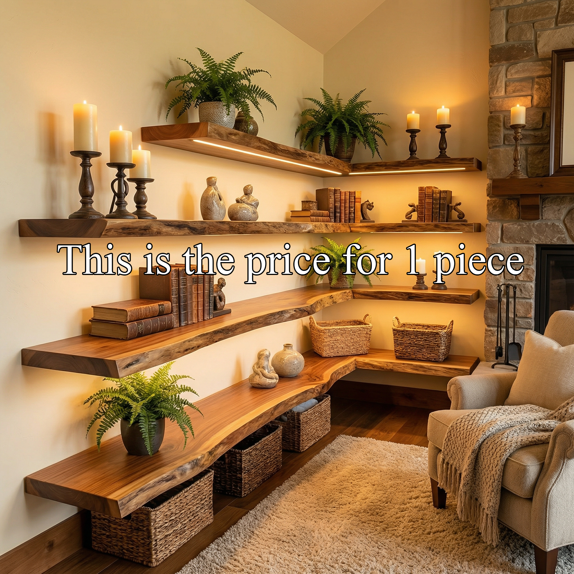 Modern Farmhouse Living Room Floating Wall Shelves Solid Wood SINLKIFL501