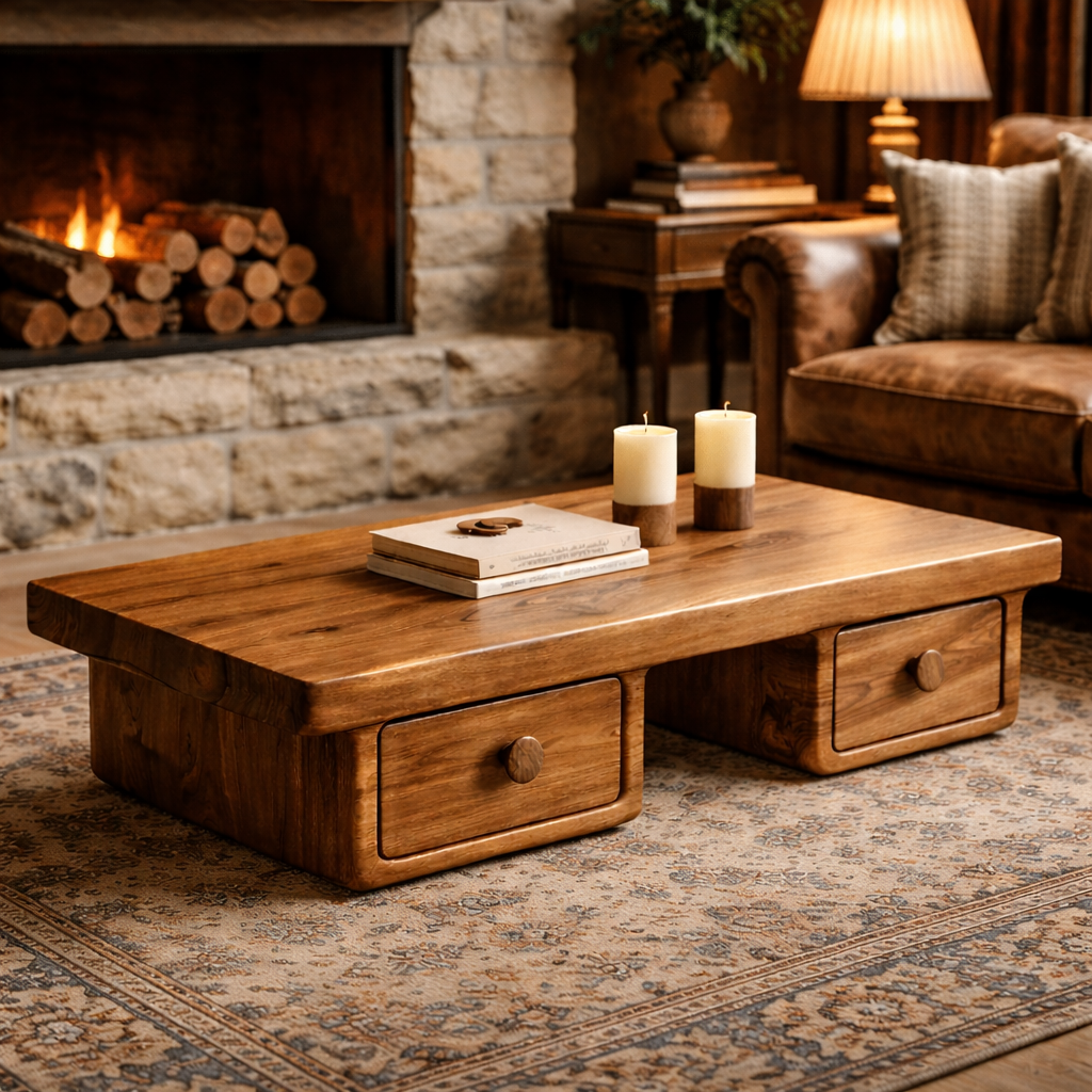Compact Storage Solid Wood Coffee Table Cozy Living Room Interior SINLKICF314