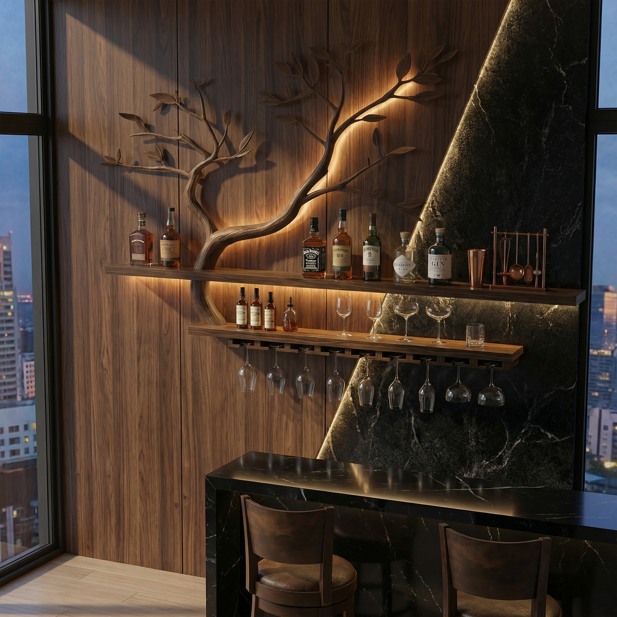 Nature Inspired Tree Branch Wine Rack Wooden Wall Bar Shelf Bottle Display SINLKIWR012