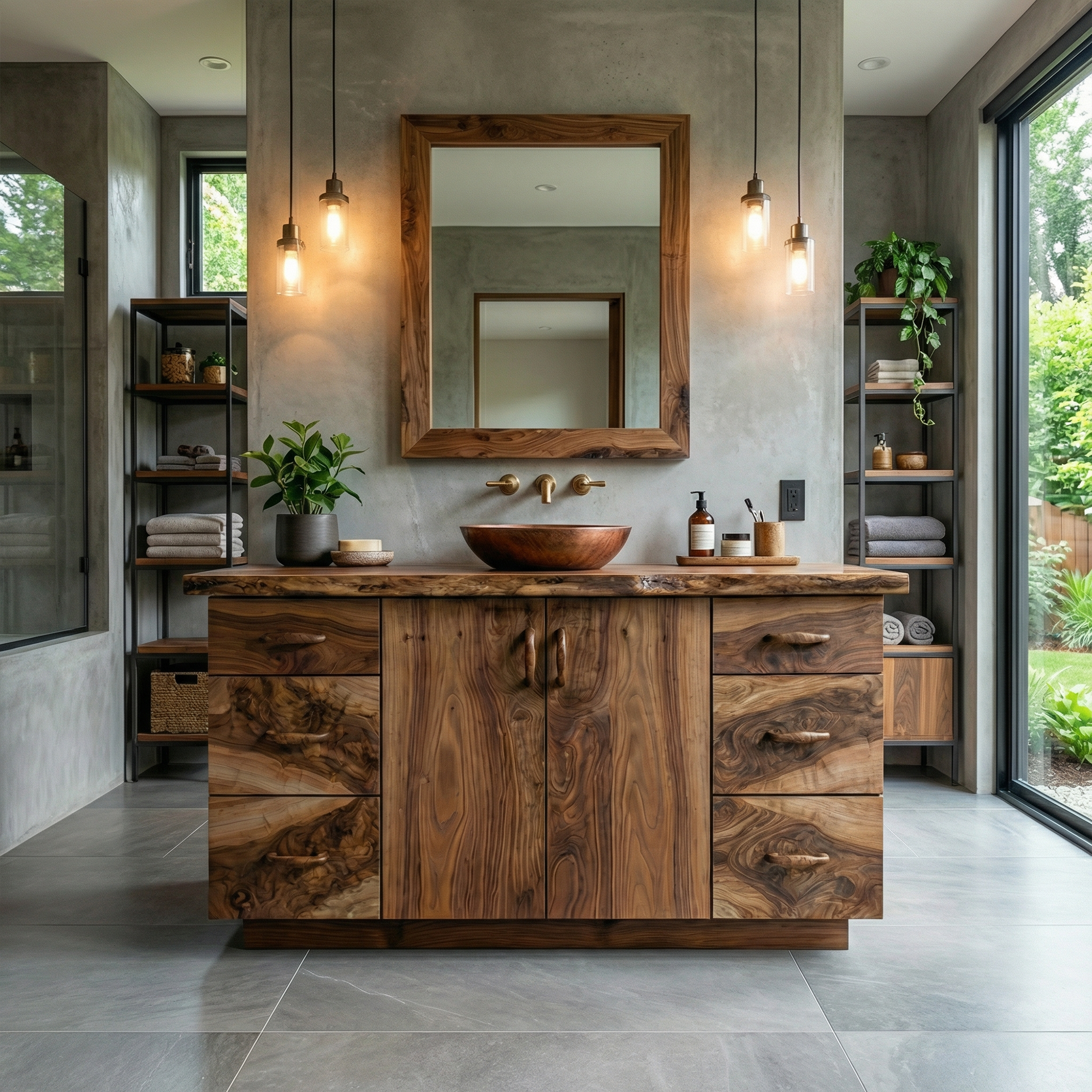 Rustic Solid Wood Bathroom Cabinet Natural Grain Storage Vanity SINLKIBRV270