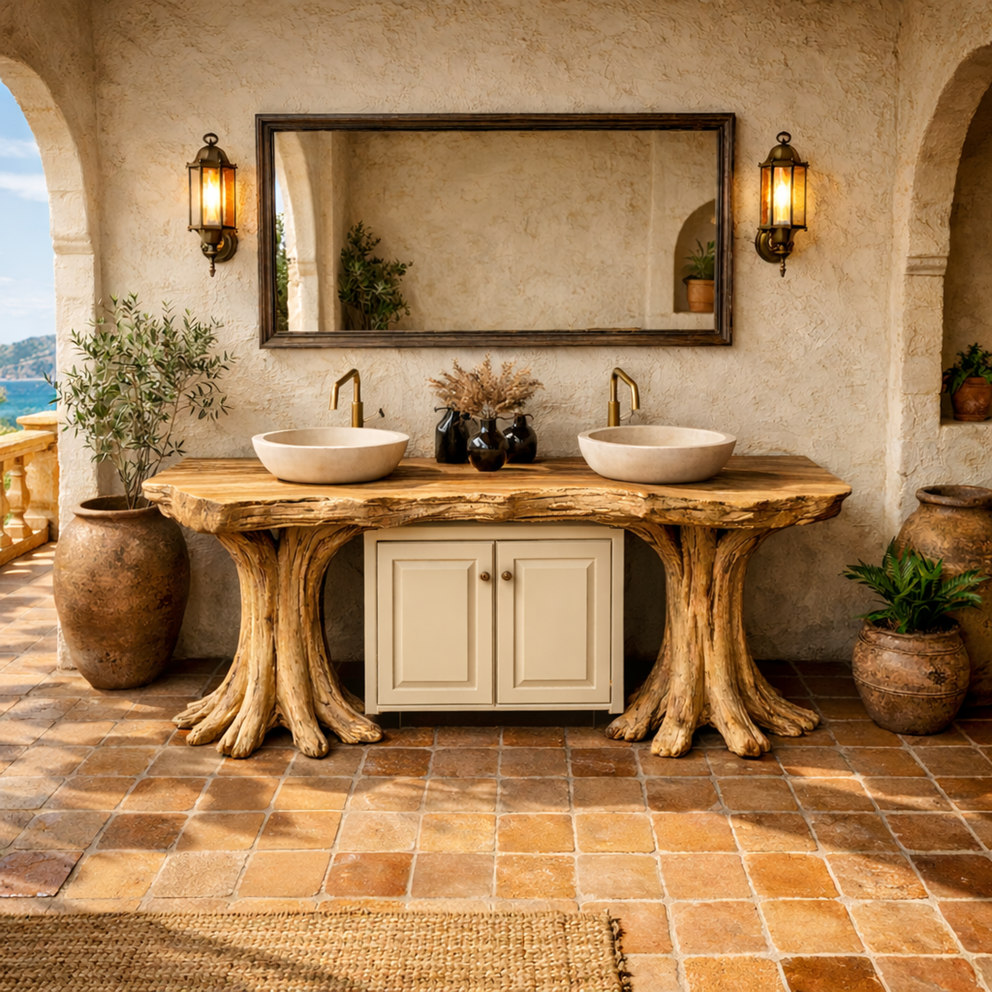 Luxury Organic Solid Wood Bathroom Vanity Tree Base Statement Design SINLKIBRV268