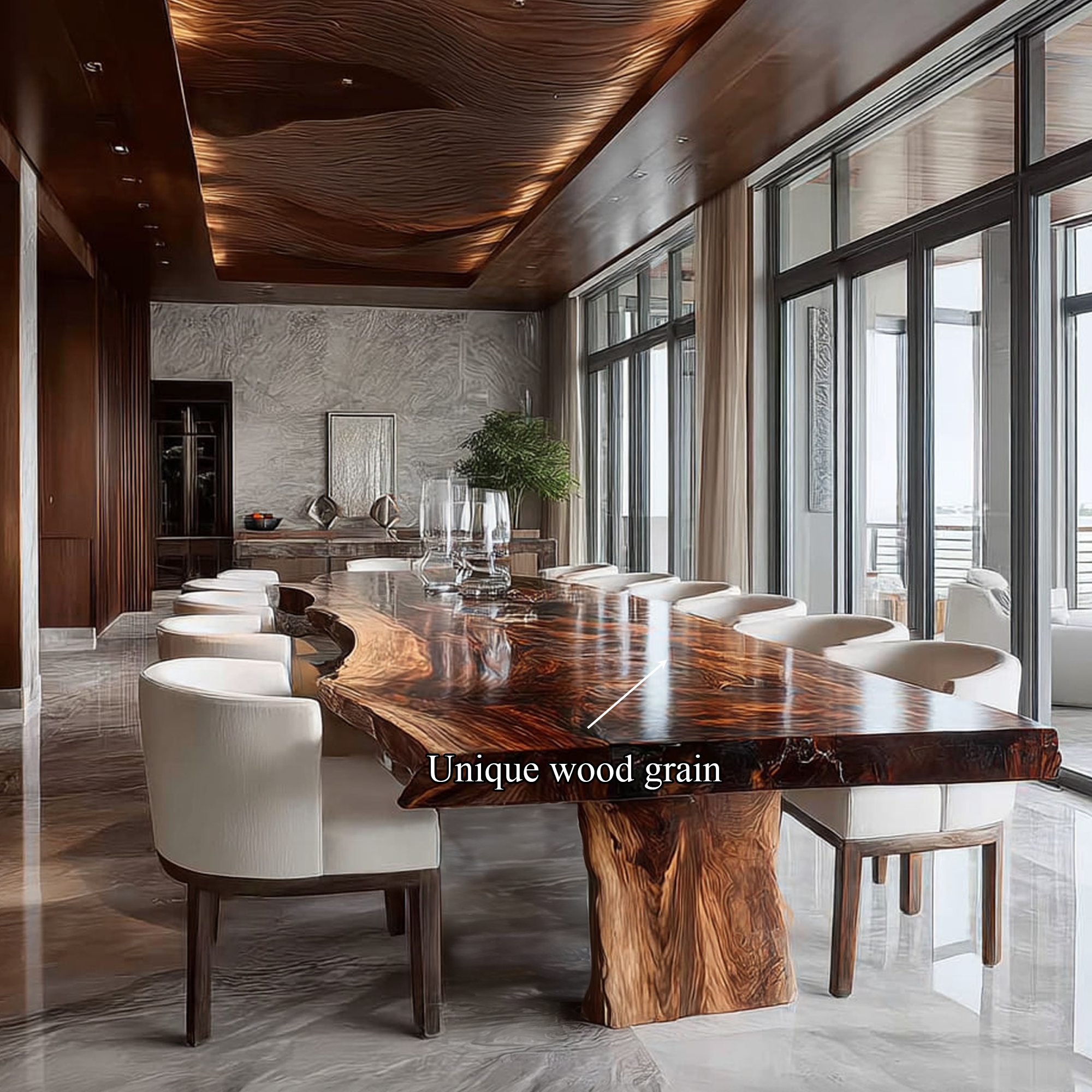 Mid Century Natural Slab Wood Dining Table Kitchen SINLKIDT094