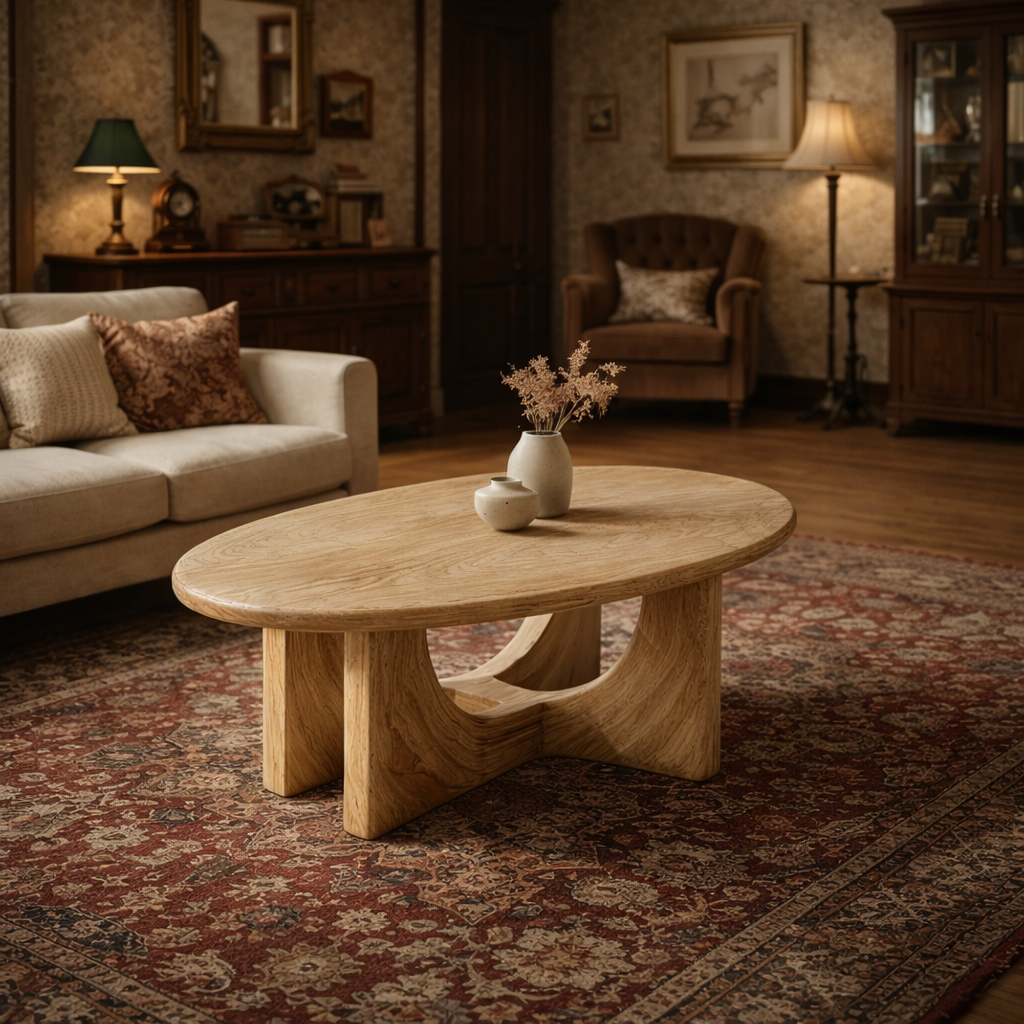 Serene Sculptural Solid Wood Coffee Table Flowing Base Natural Harmony Modern Living Room Interior SINLKICF299