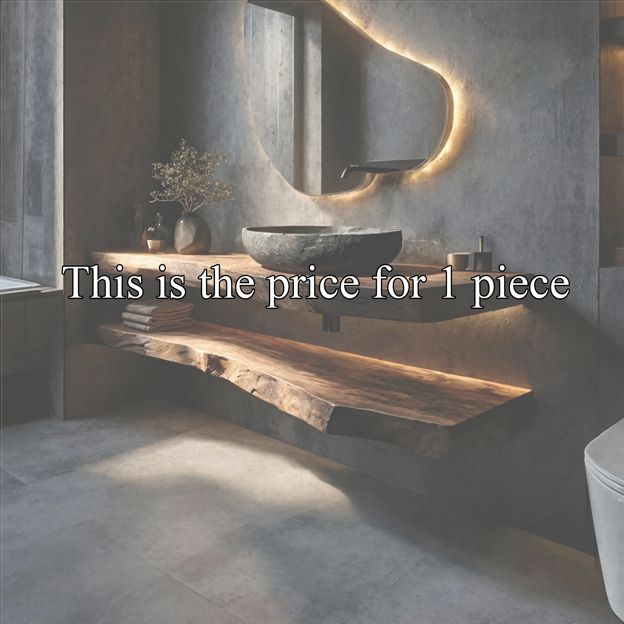 Rustic Bathroom Vanity Floating Live Edge Counter Shelf SINLKIBRV248