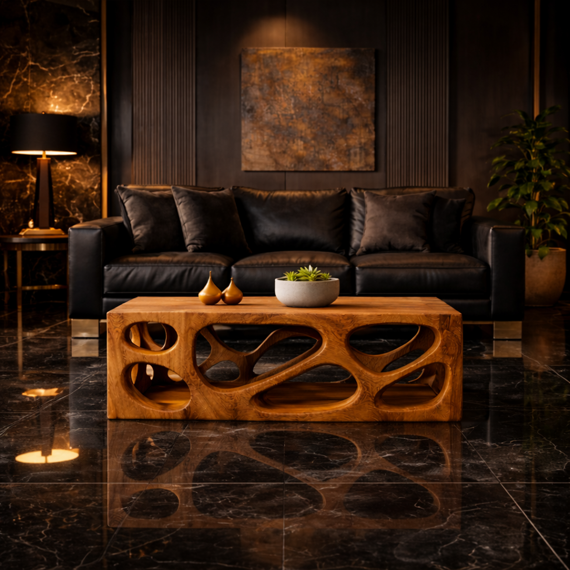 Architectural Carved Solid Wood Coffee Table Organic Void Design Statement Living Room Interior SINLKICF297