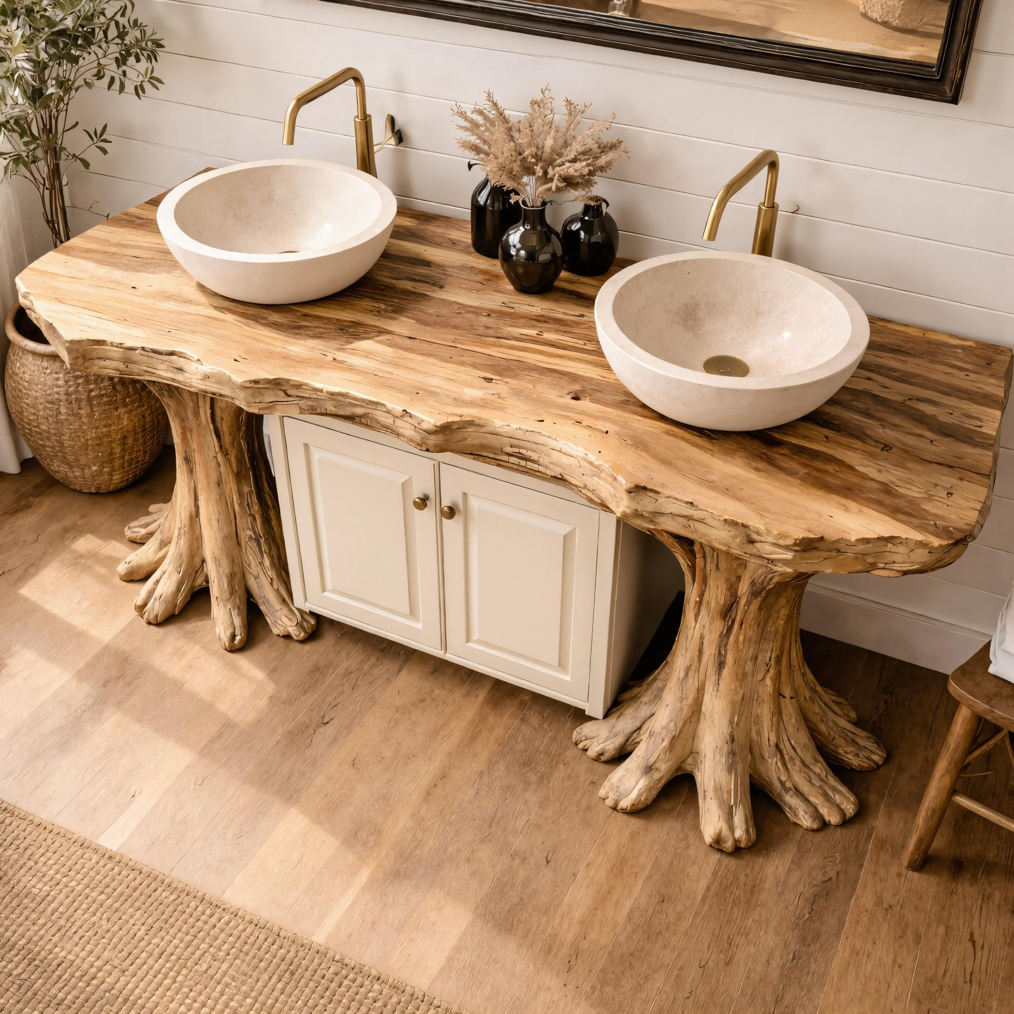 Luxury Organic Solid Wood Bathroom Vanity Tree Base Statement Design SINLKIBRV268